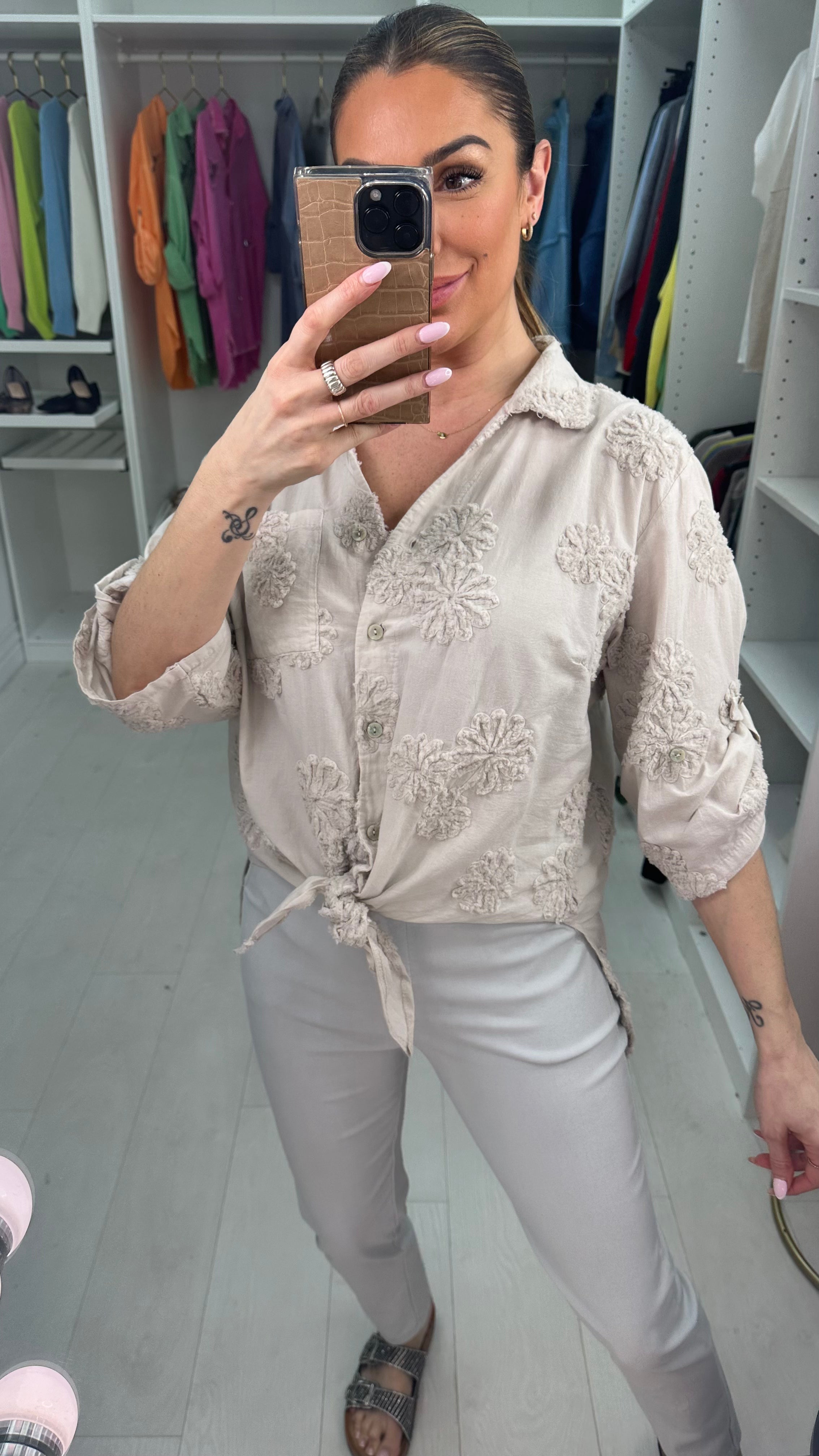 Valerey Floral Dipped Hem Tie Front Shirt