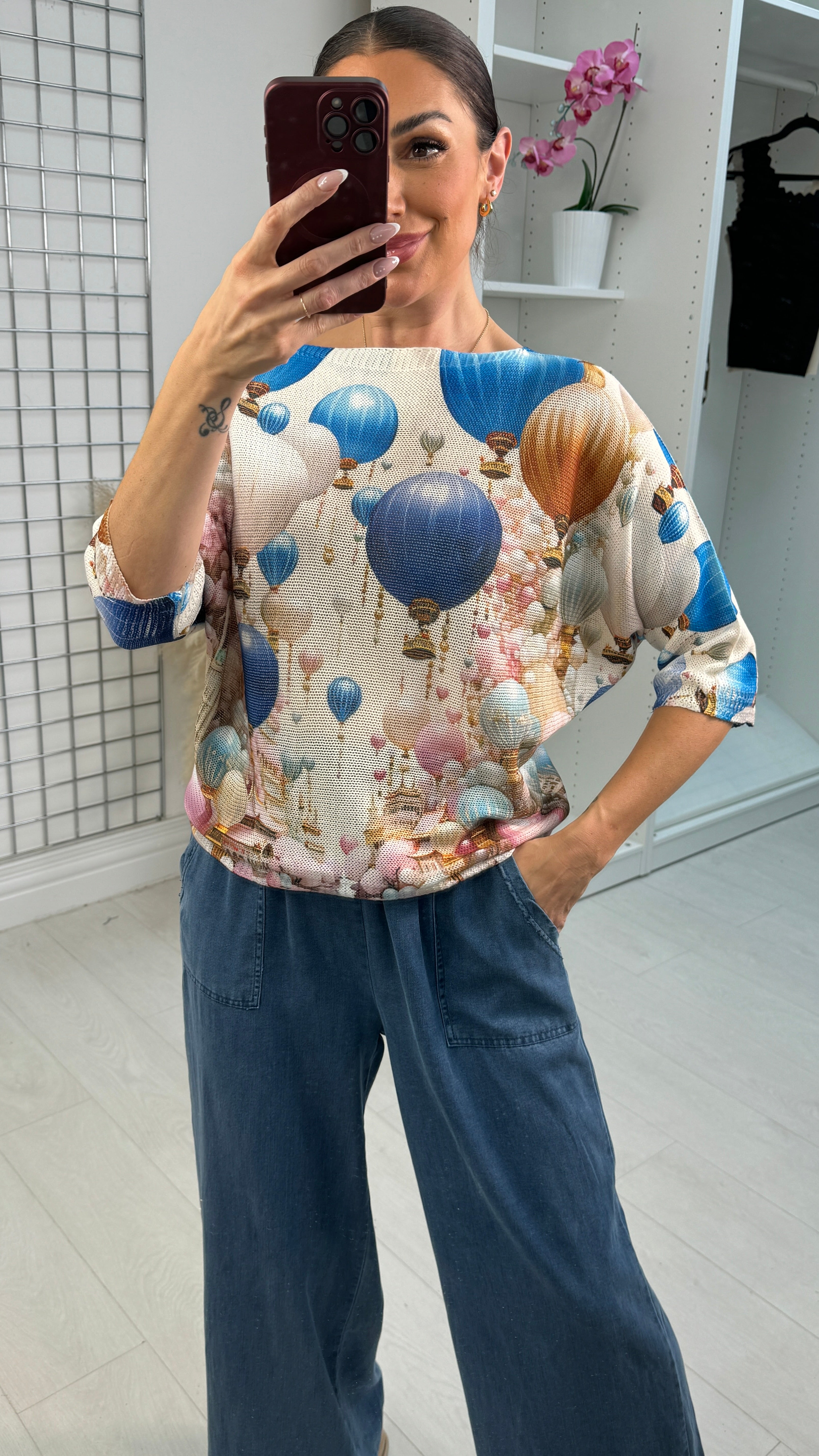 Savia Hot Air Ballon Print Batwing Top