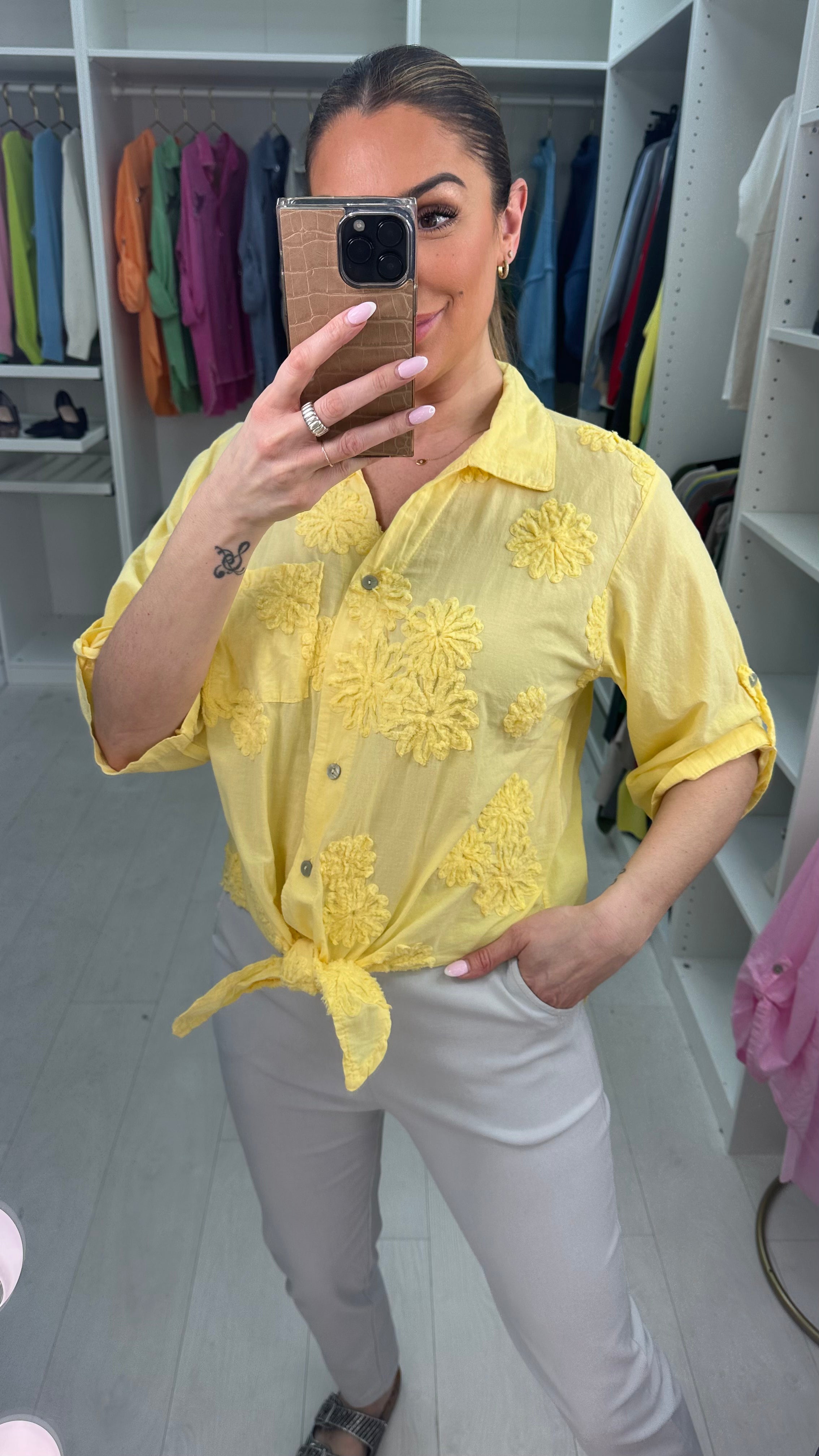 Valerey Floral Dipped Hem Tie Front Shirt
