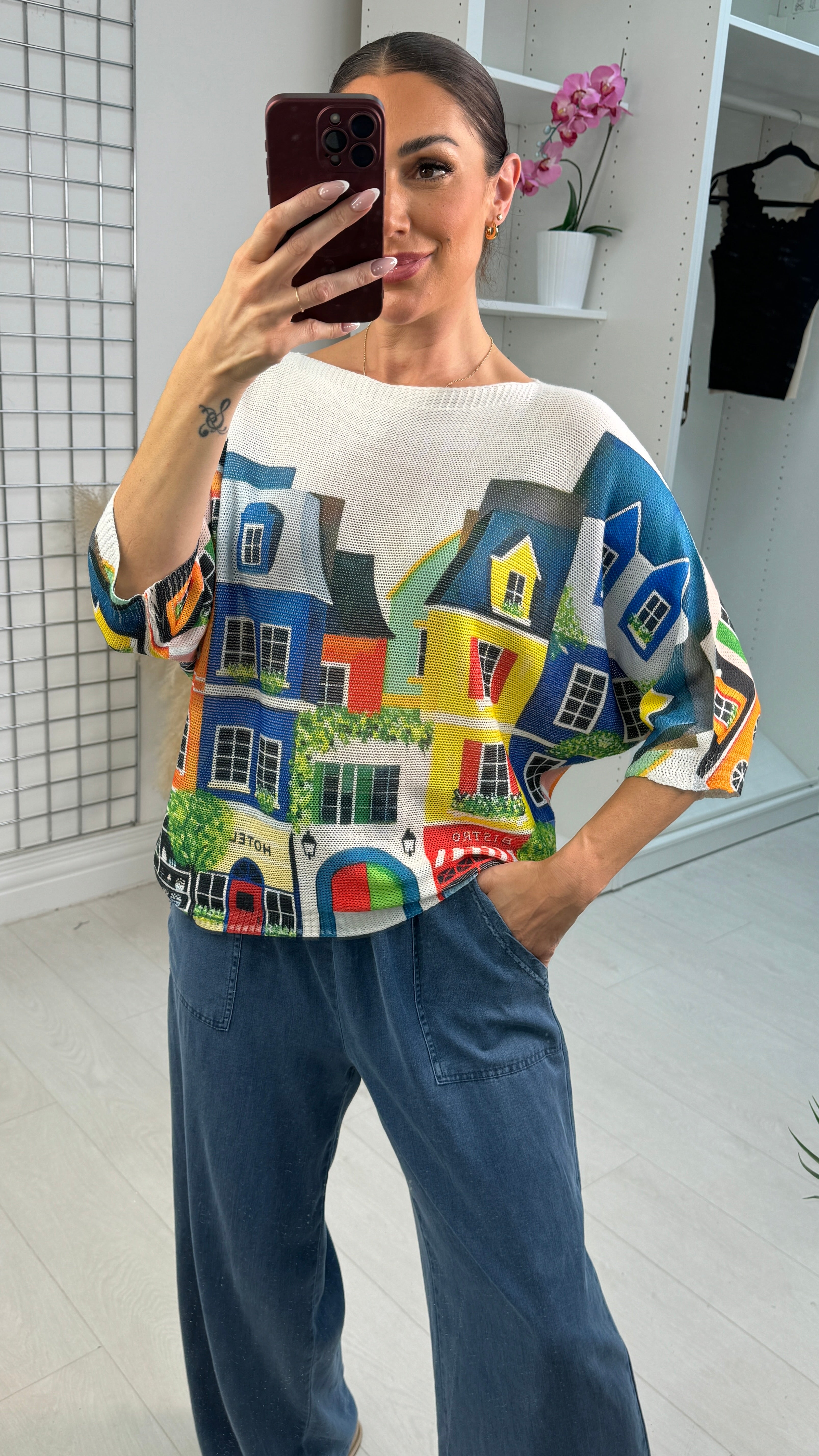 Oriana City Print Batwing Top