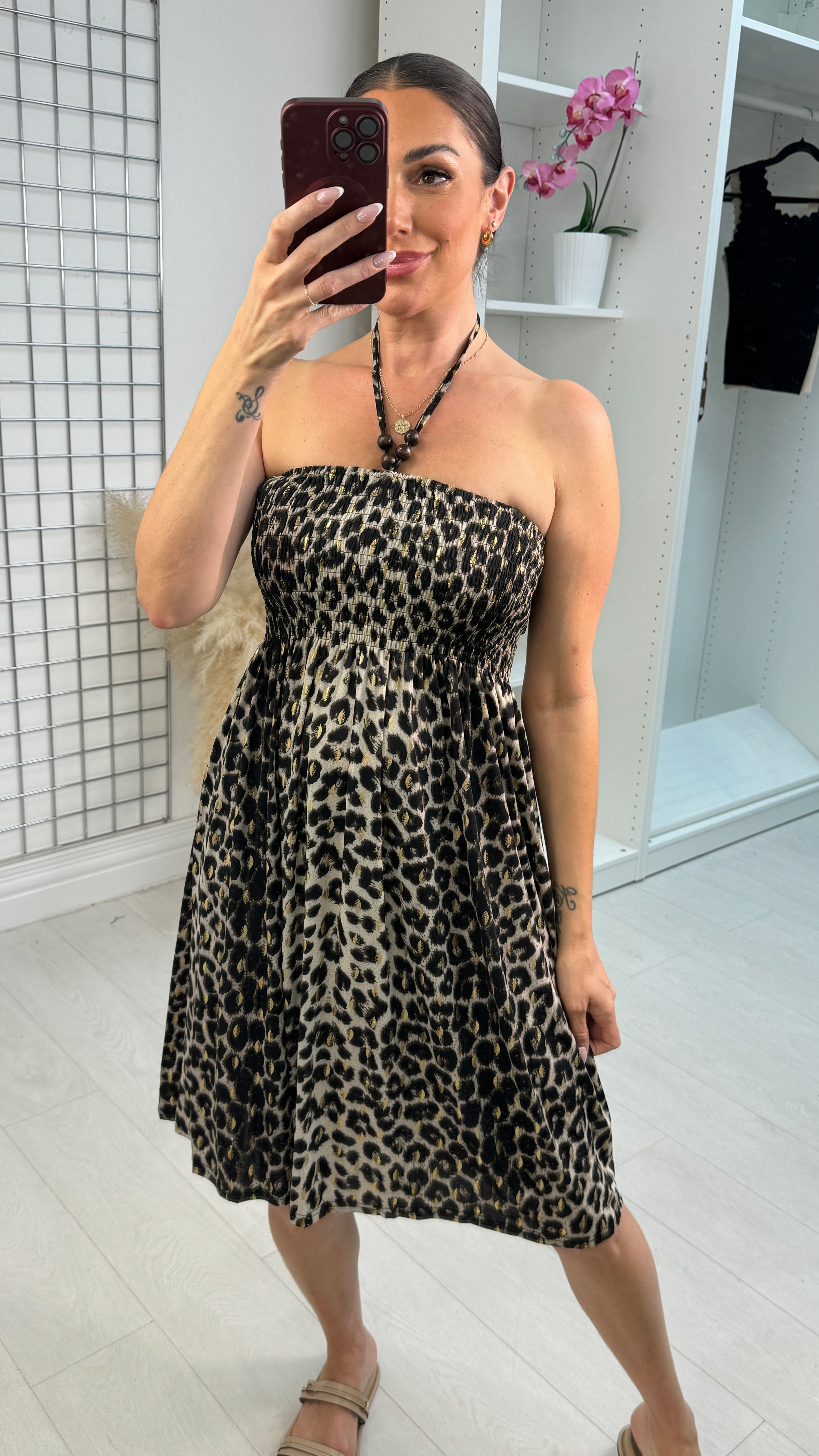 Selvie Leopard Print Elasticated Bust Dress