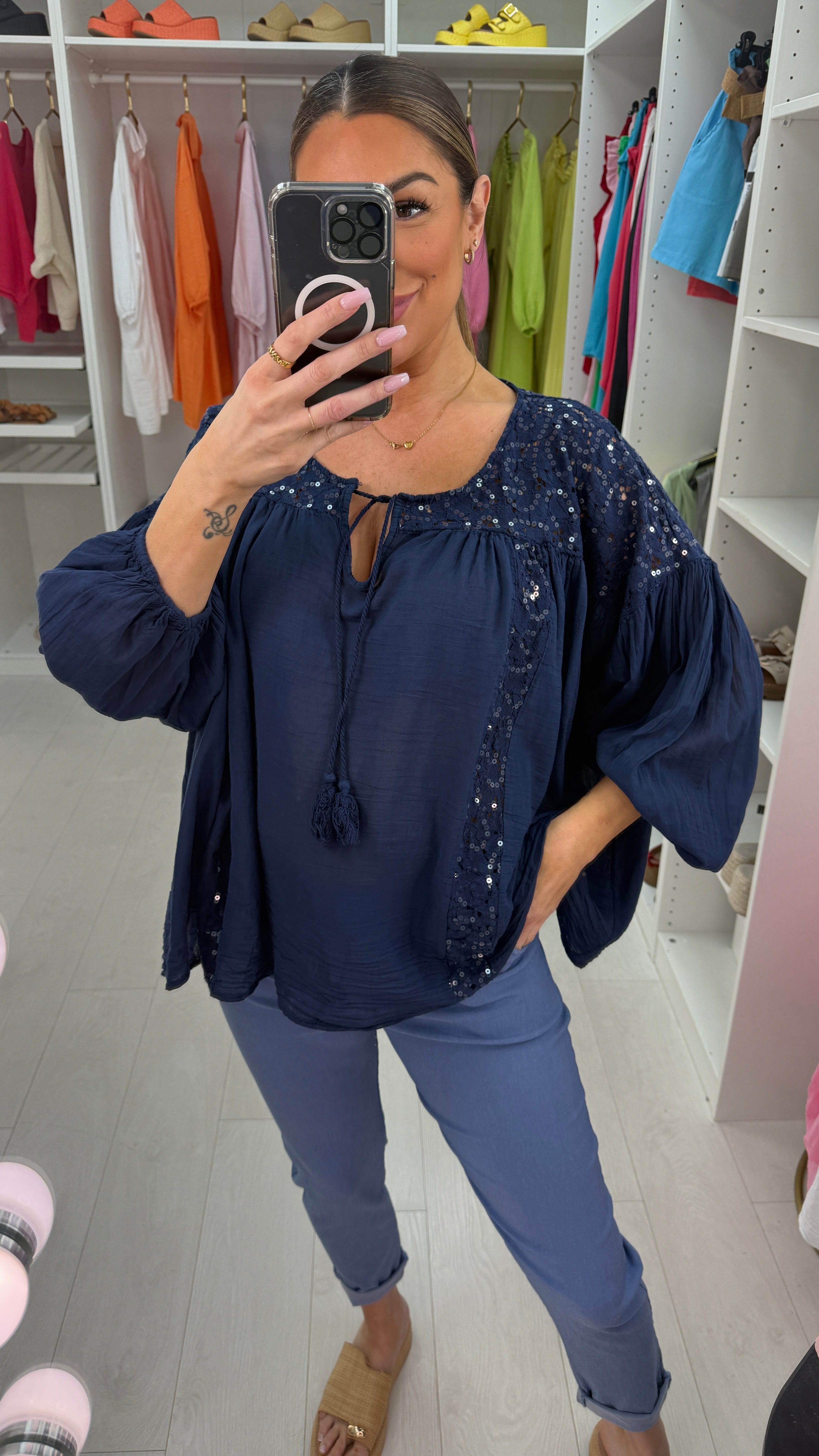 Noire Plain Embellished Loose Fit Top