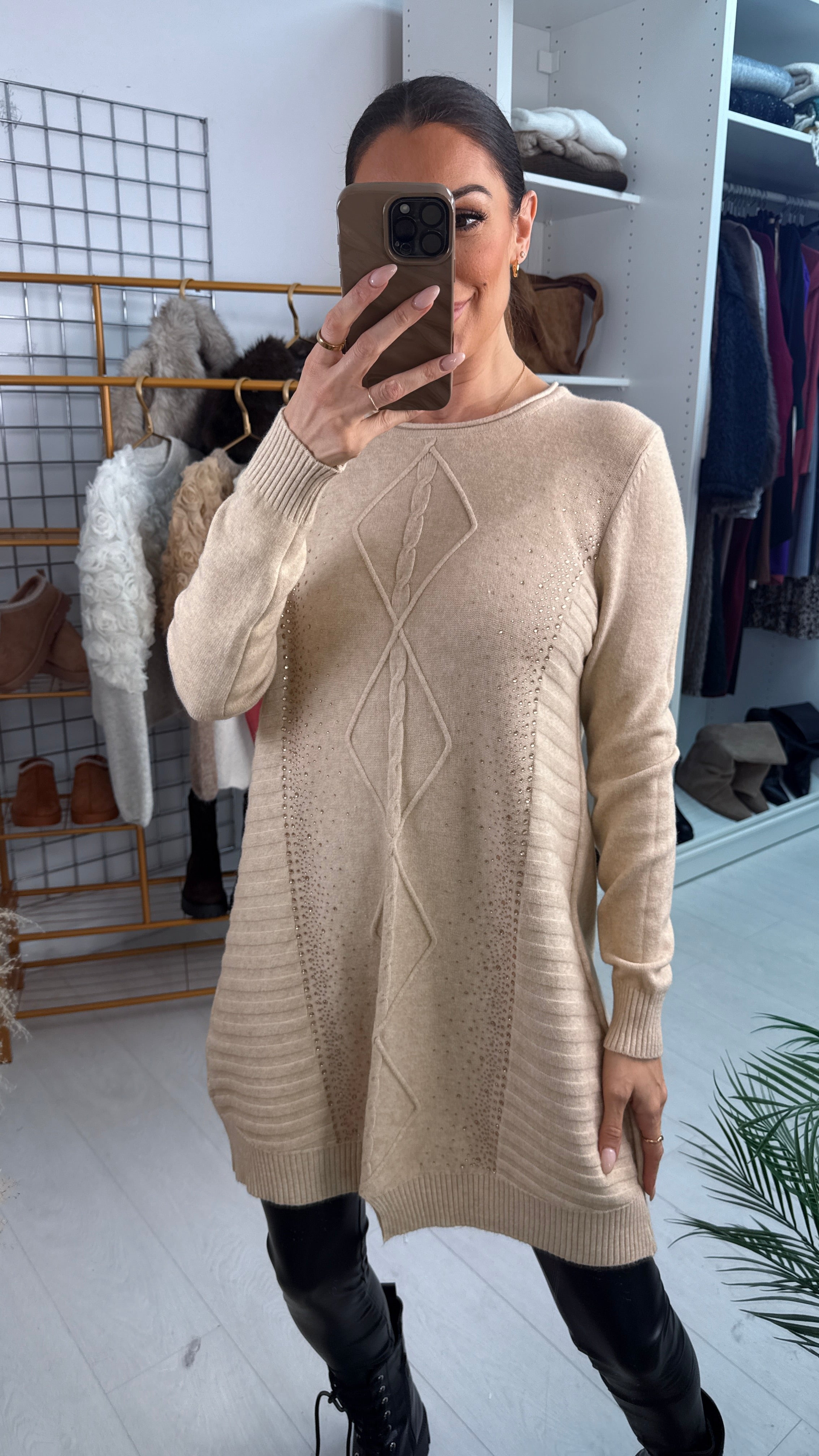 Fabia Plain Embellished Detail Longline Jumper