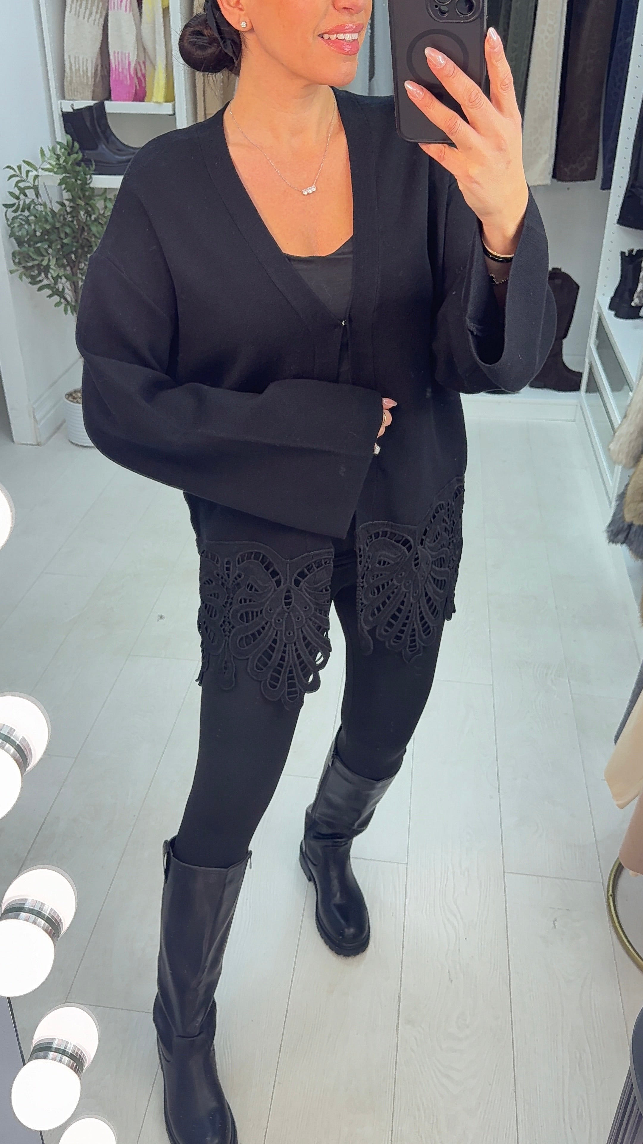 Baylie Plain Crochet Detail Cardigan