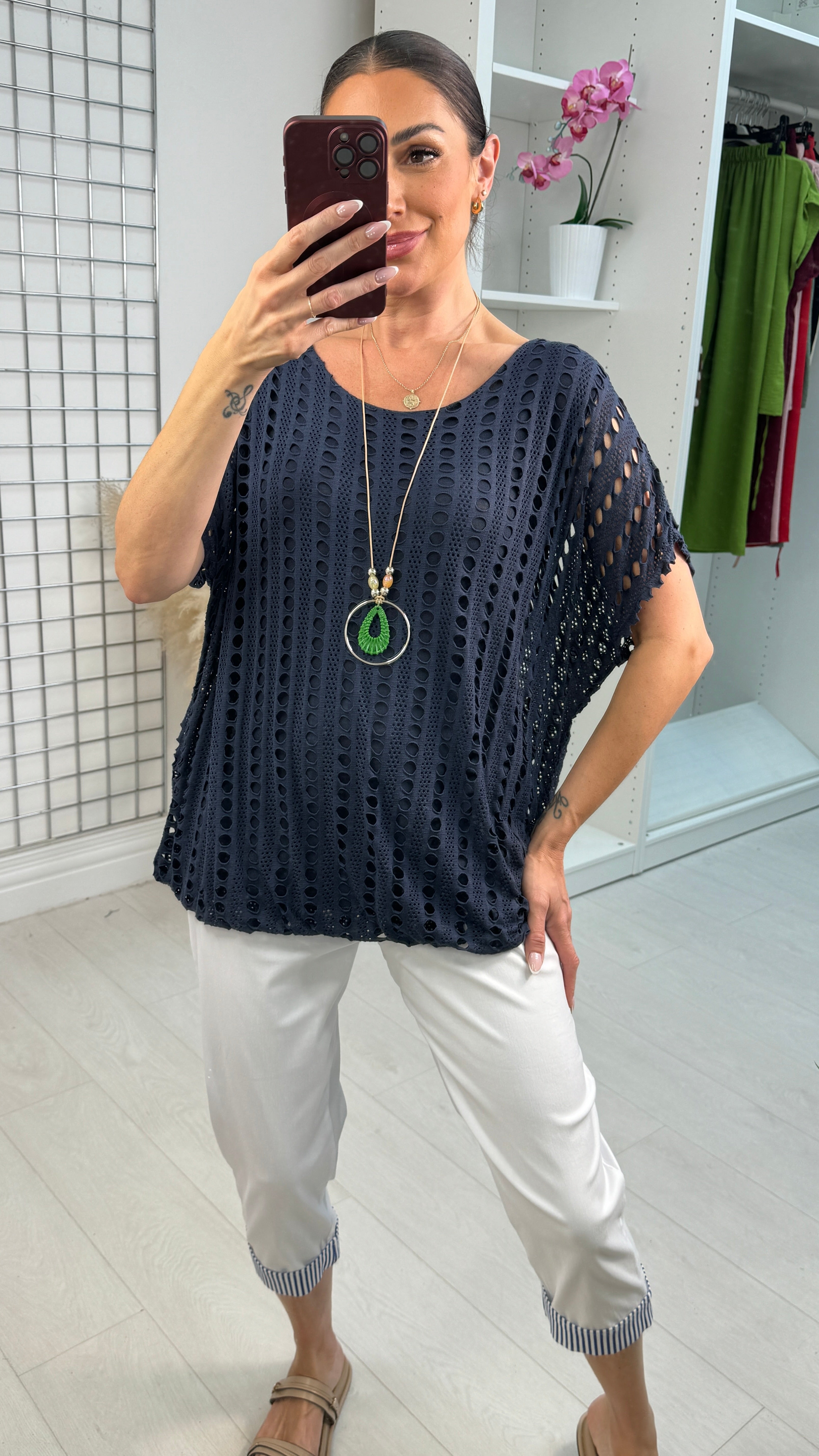 Atilla Plain Textured Bubble Hem Necklace Top