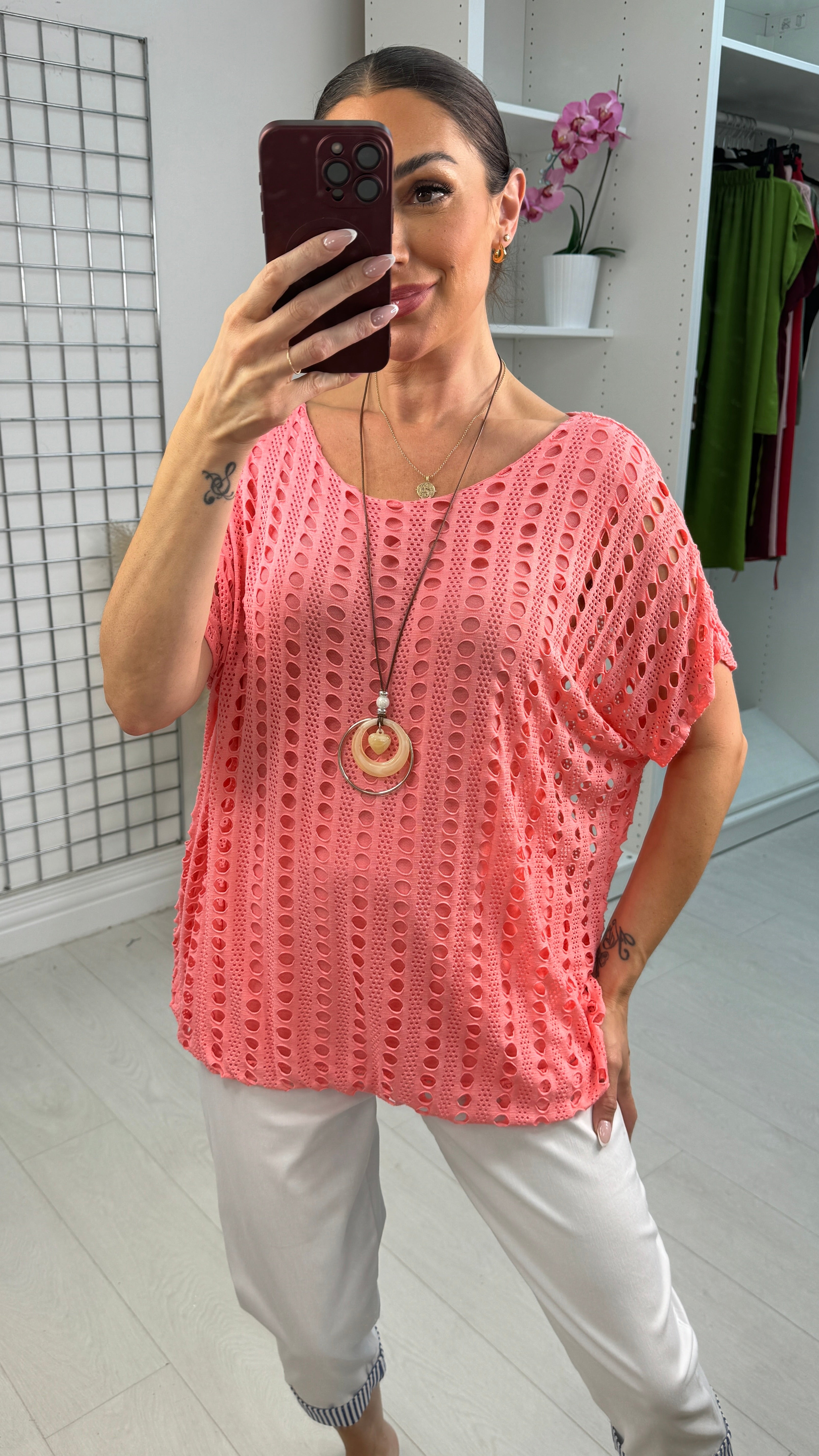 Atilla Plain Textured Bubble Hem Necklace Top
