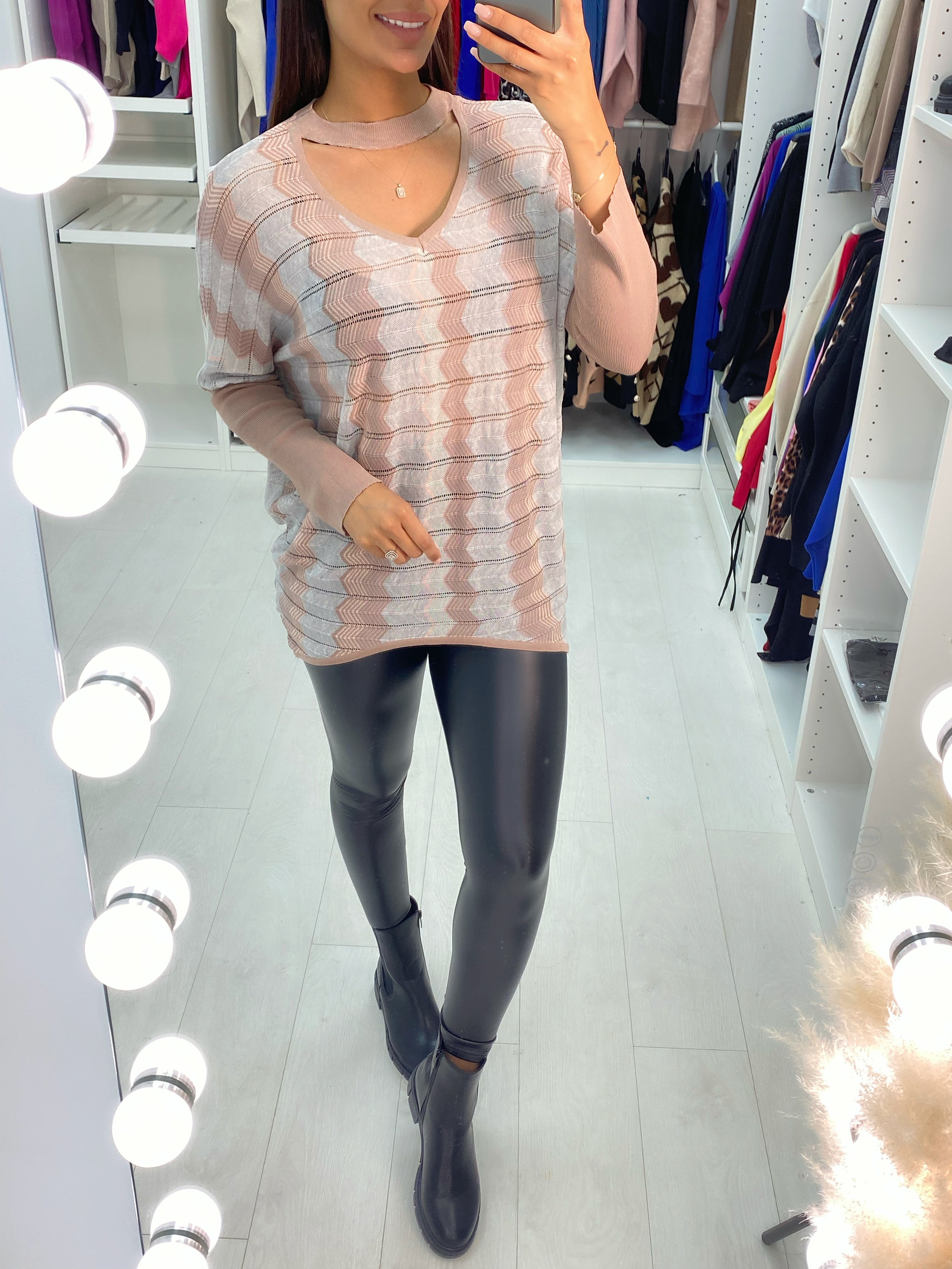 Eline Diagonal Zig Zag Sheer Choker Neck Top