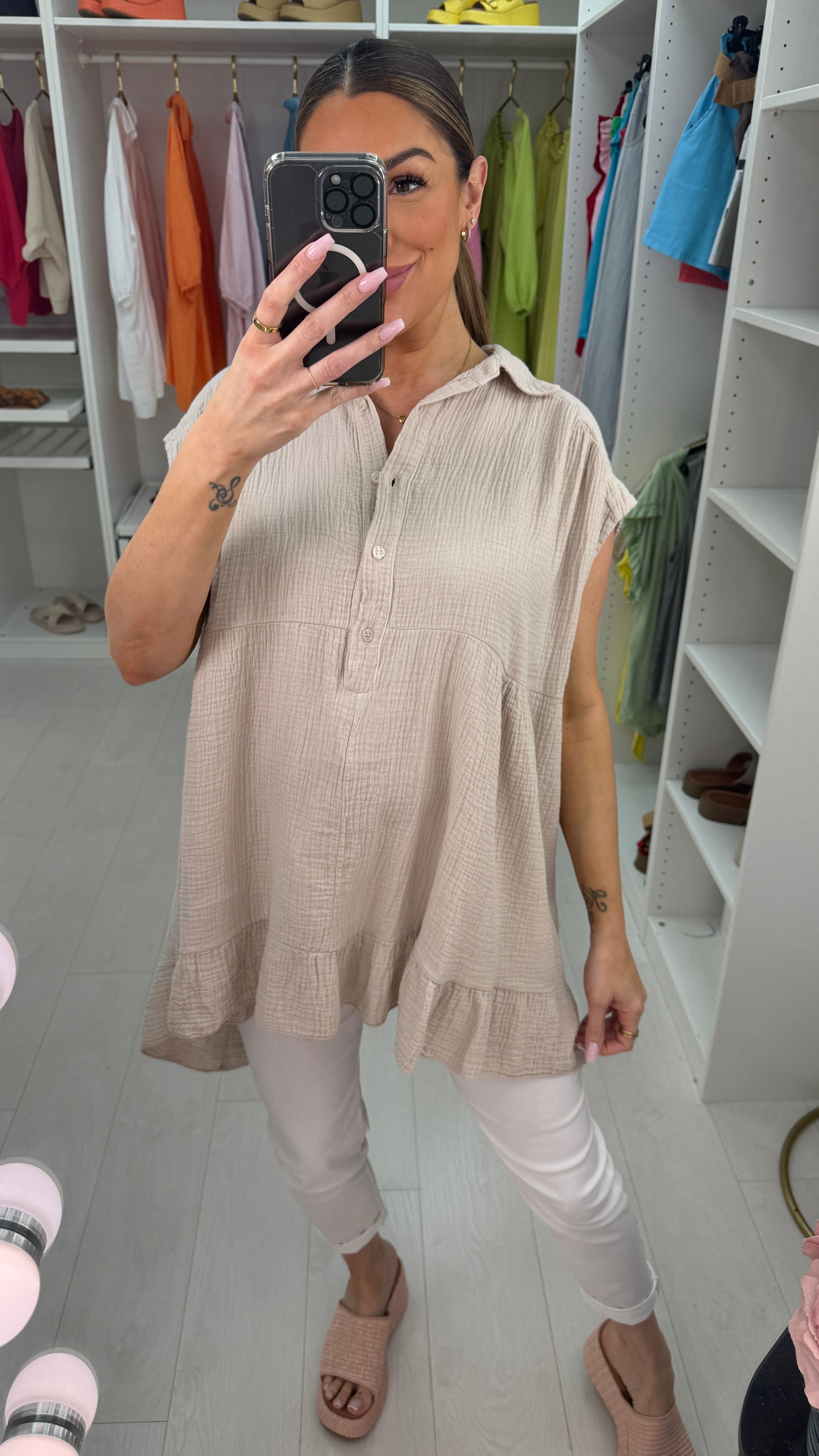 Rebella Plain Cheesecloth Dipped Hem Tunic