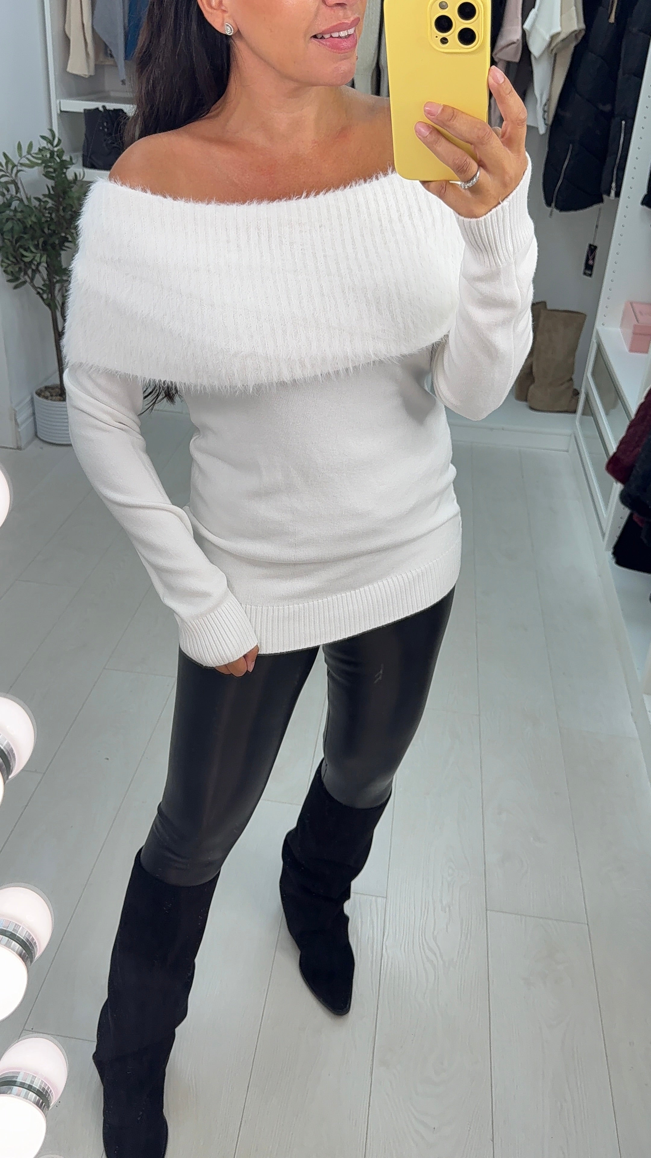 Tabianna Plain Fluffy Bardot Knit Jumper