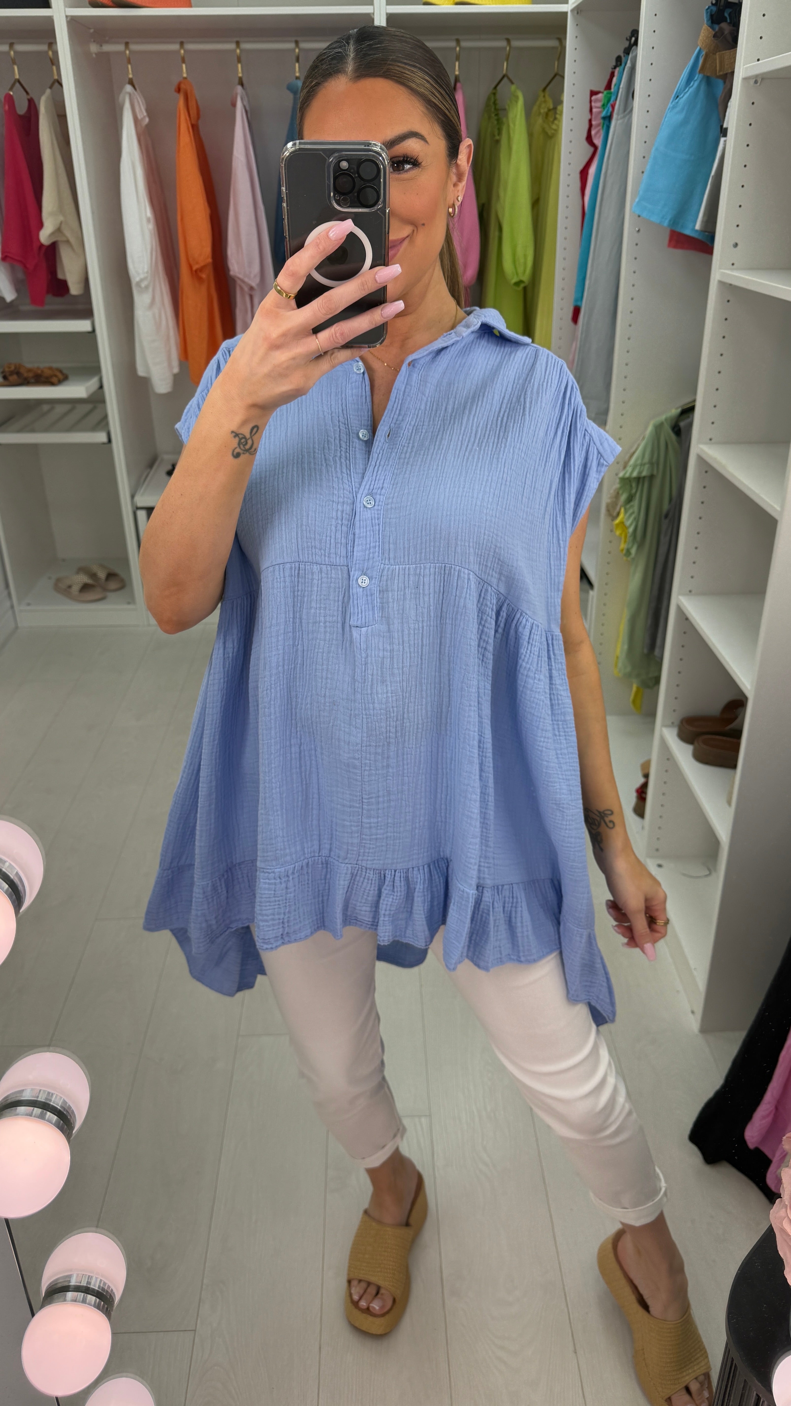 Rebella Plain Cheesecloth Dipped Hem Tunic