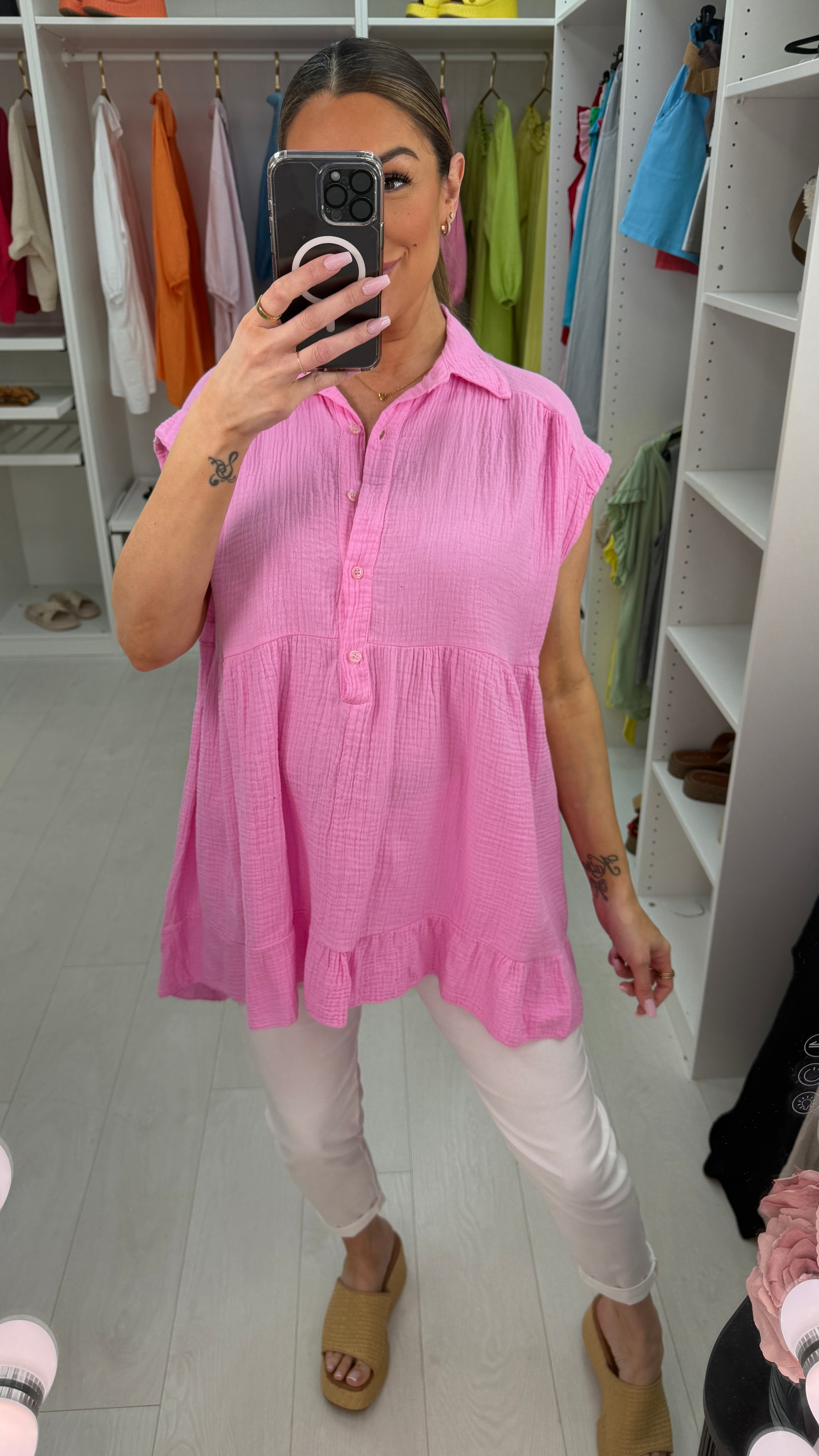 Rebella Plain Cheesecloth Dipped Hem Dress