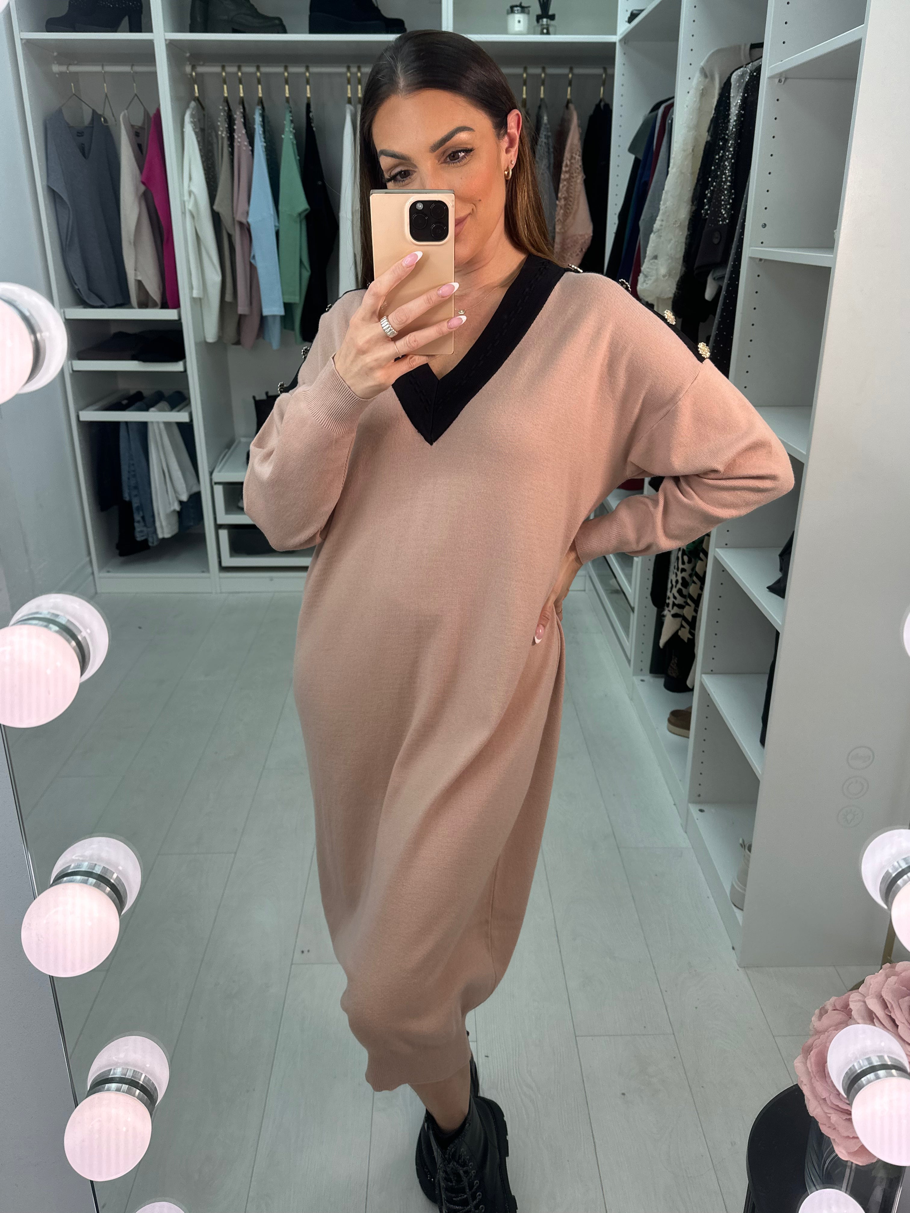 Gellar Flower Detail V Neck Jumper Dress