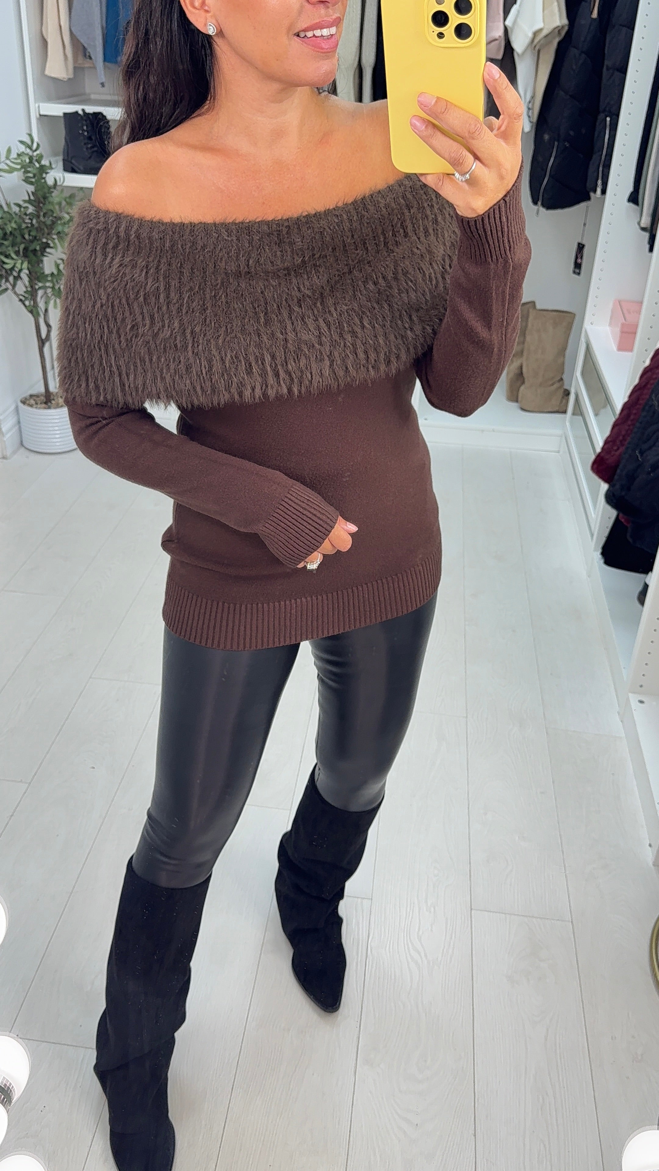 Tabianna Plain Fluffy Bardot Knit Jumper