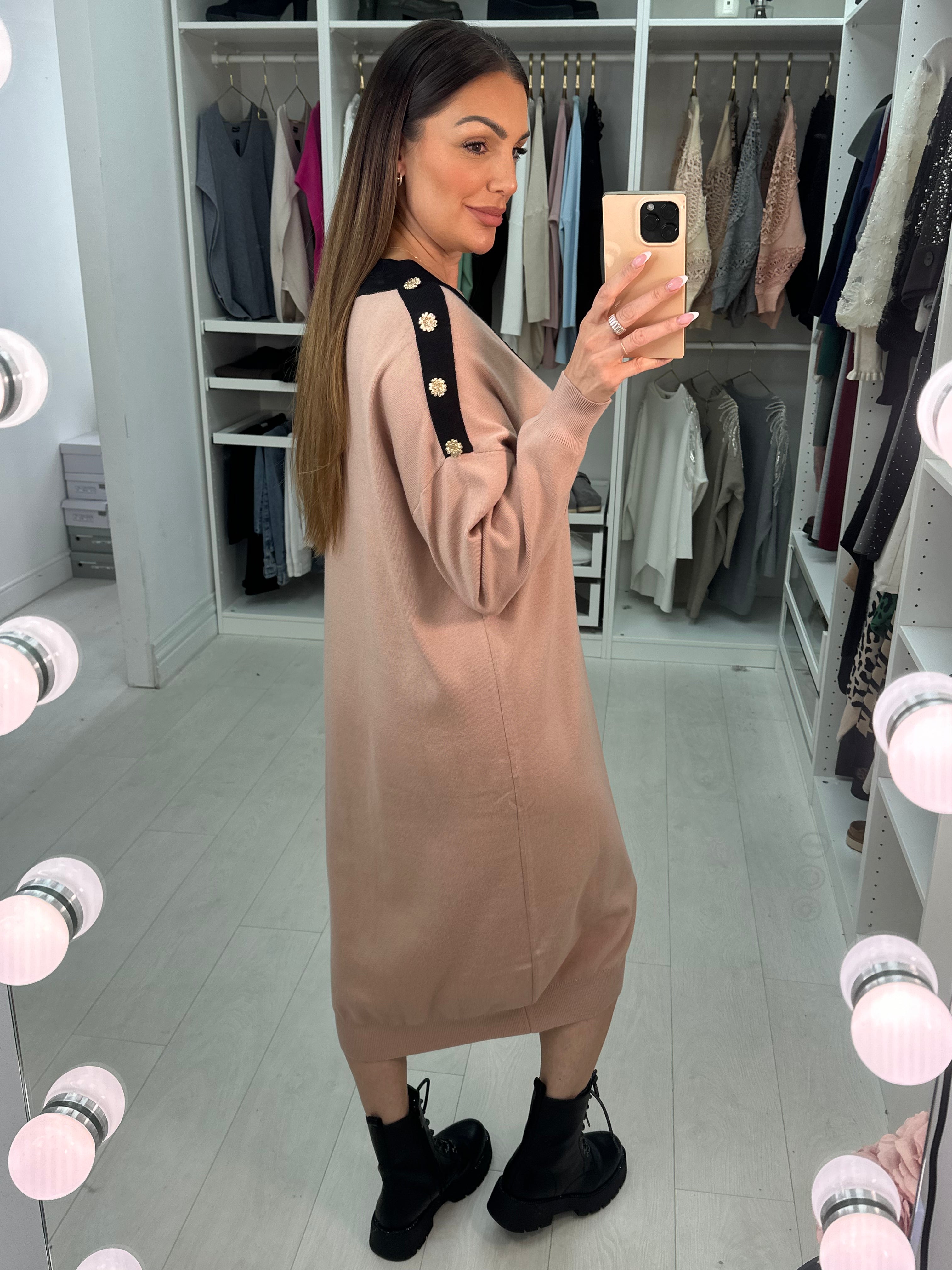 Gellar Flower Detail V Neck Jumper Dress