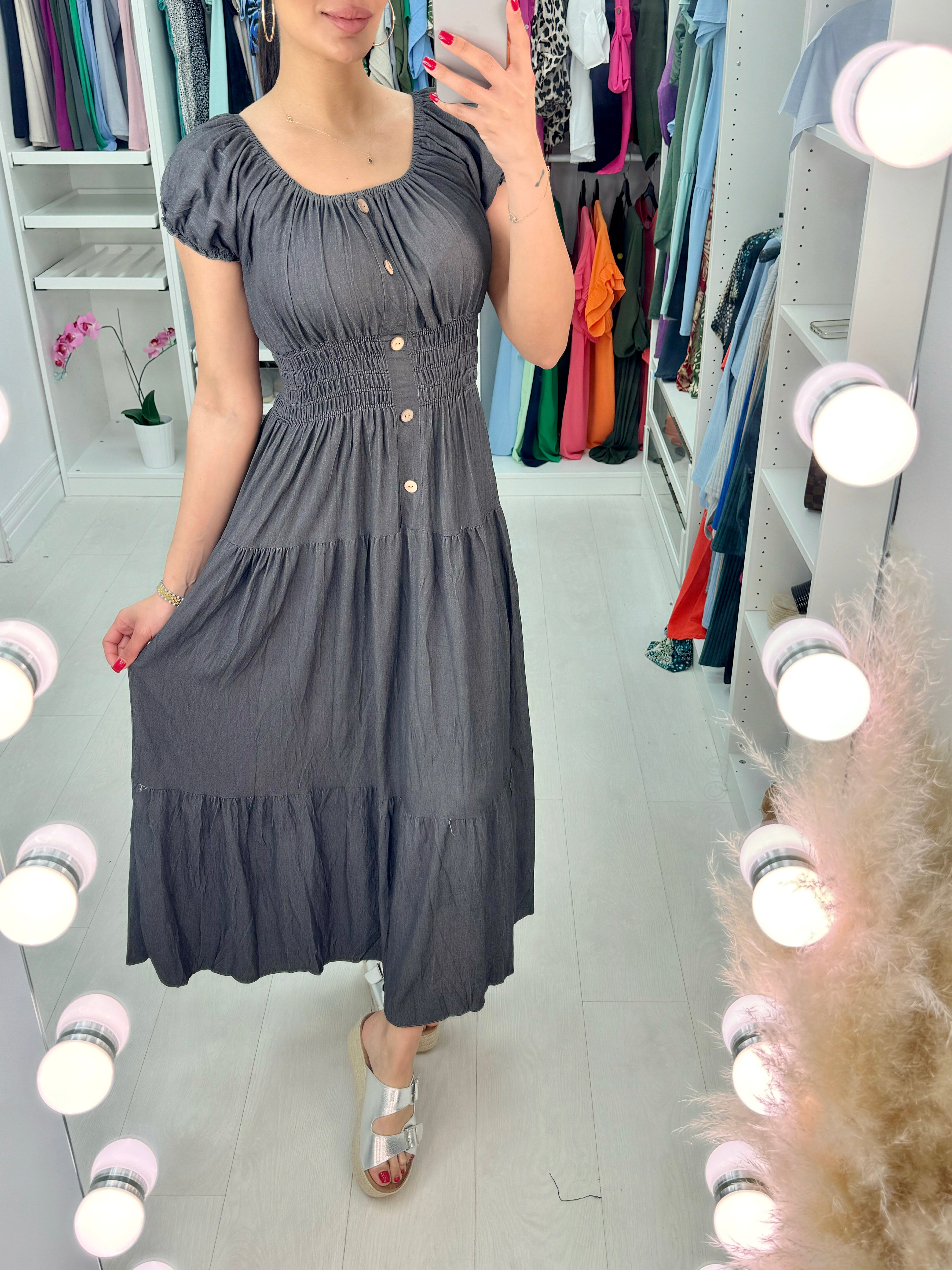 Iliana Plain Button Detail Maxi Dress