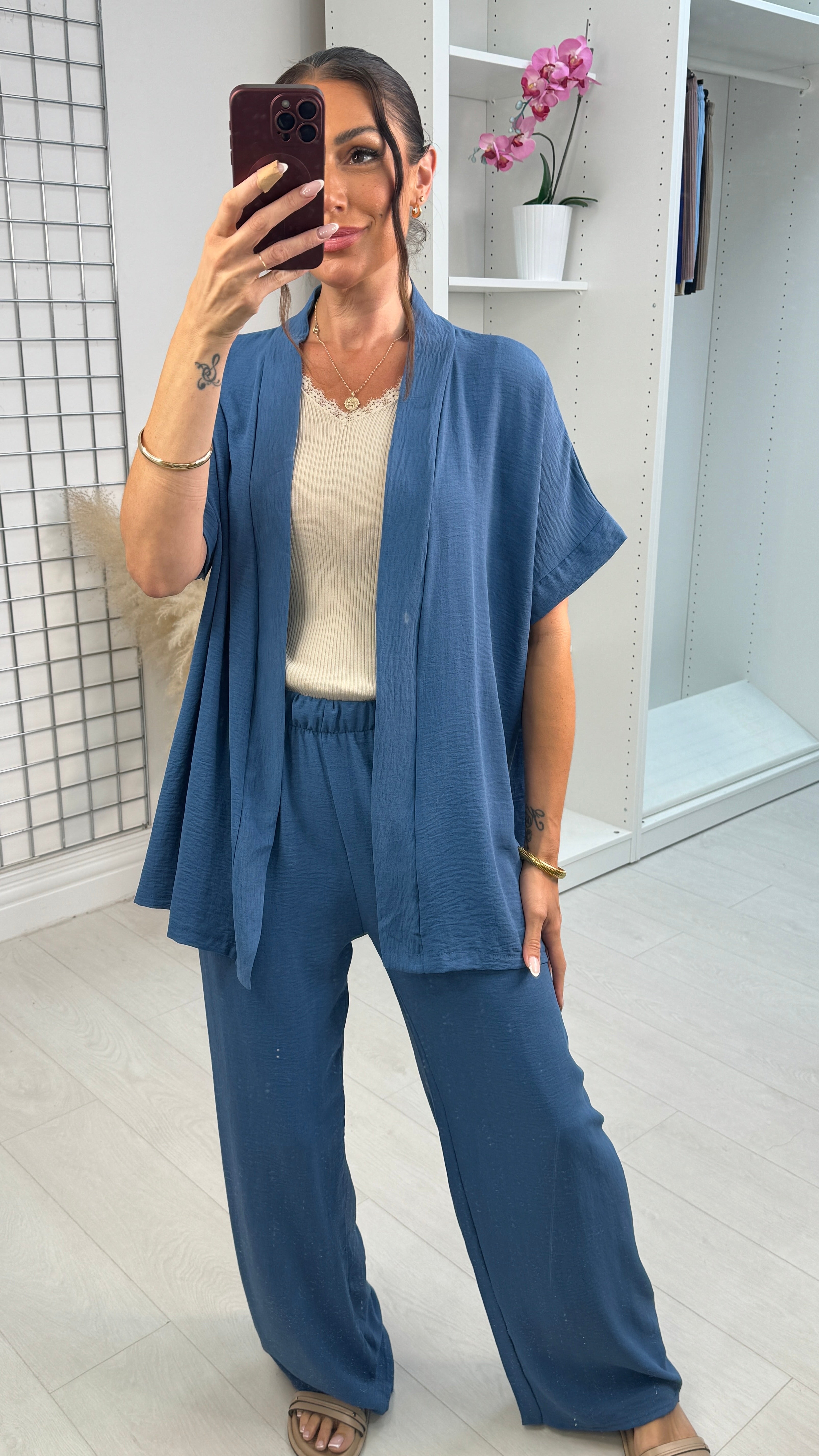 Milani Plain Longline Kimono Crepe Co-Ord Set