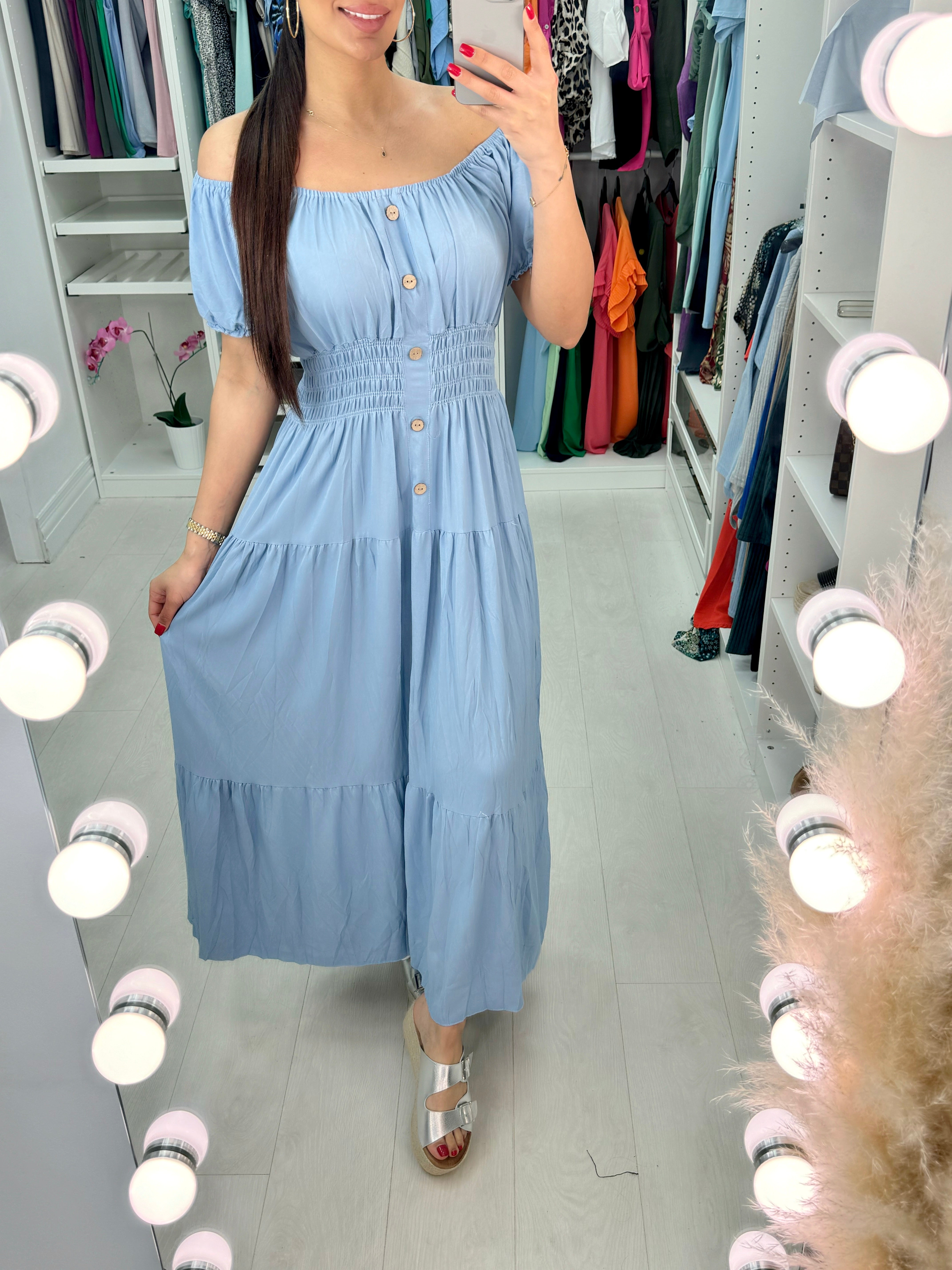 Iliana Plain Button Detail Maxi Dress