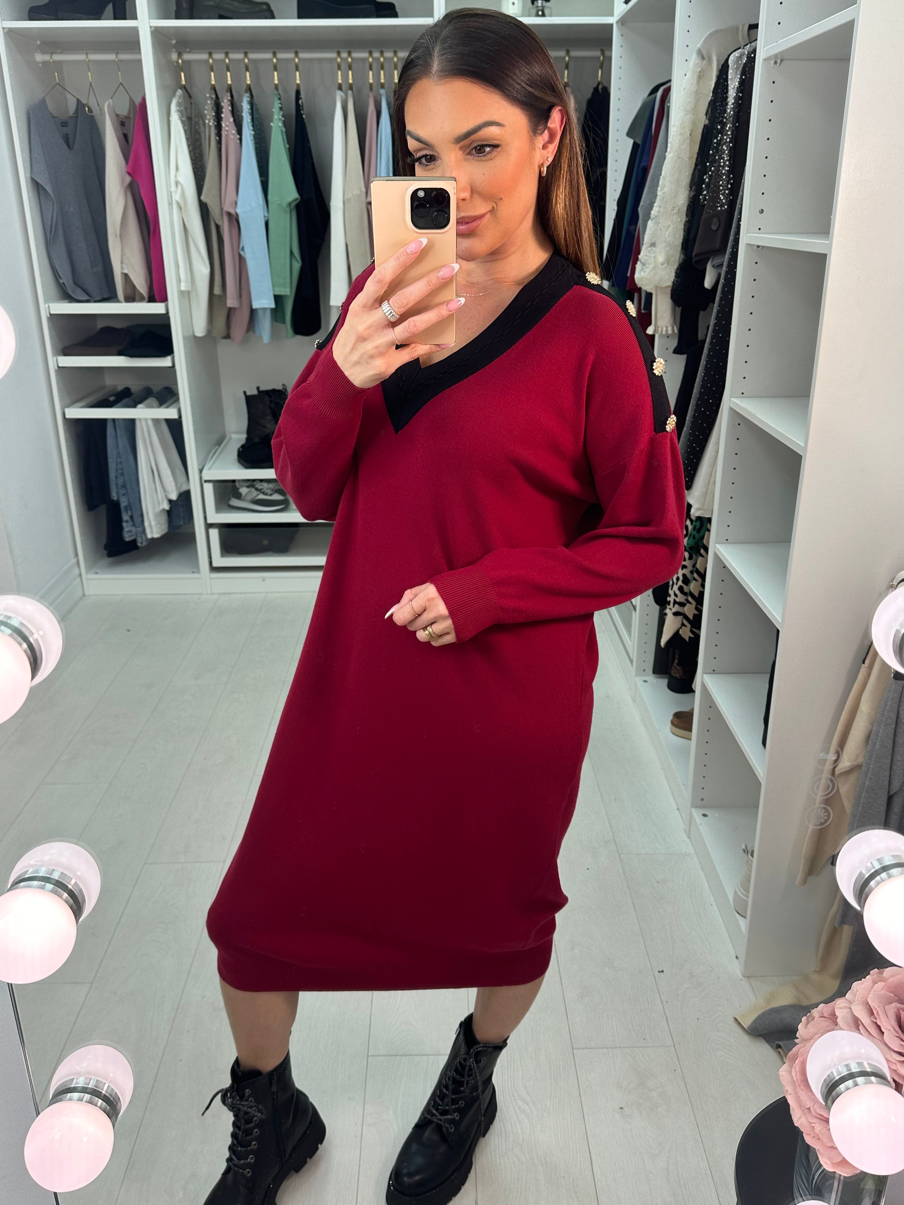 Gellar Flower Detail V Neck Jumper Dress