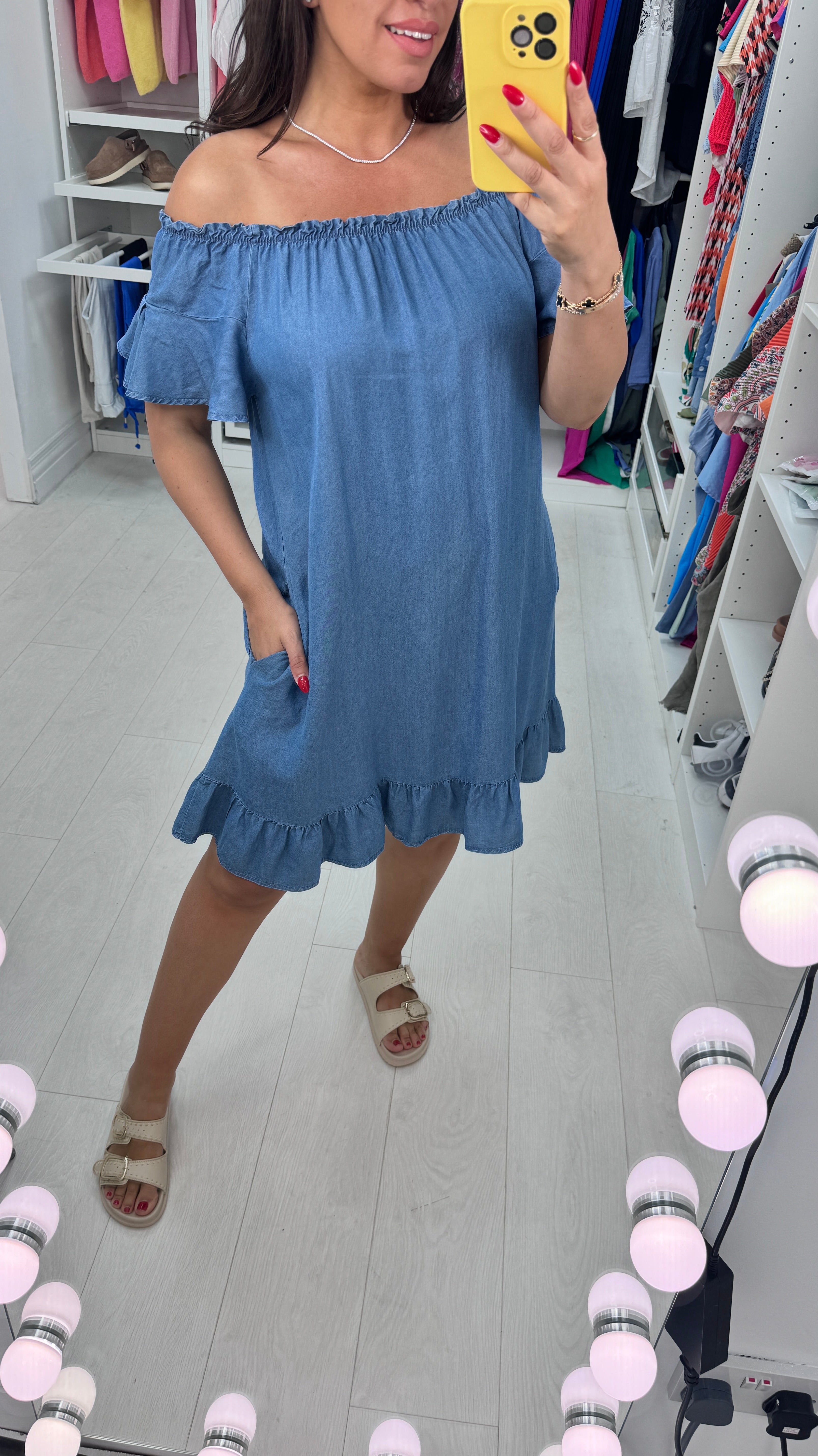 Stella Denim Bardot Midi Dress