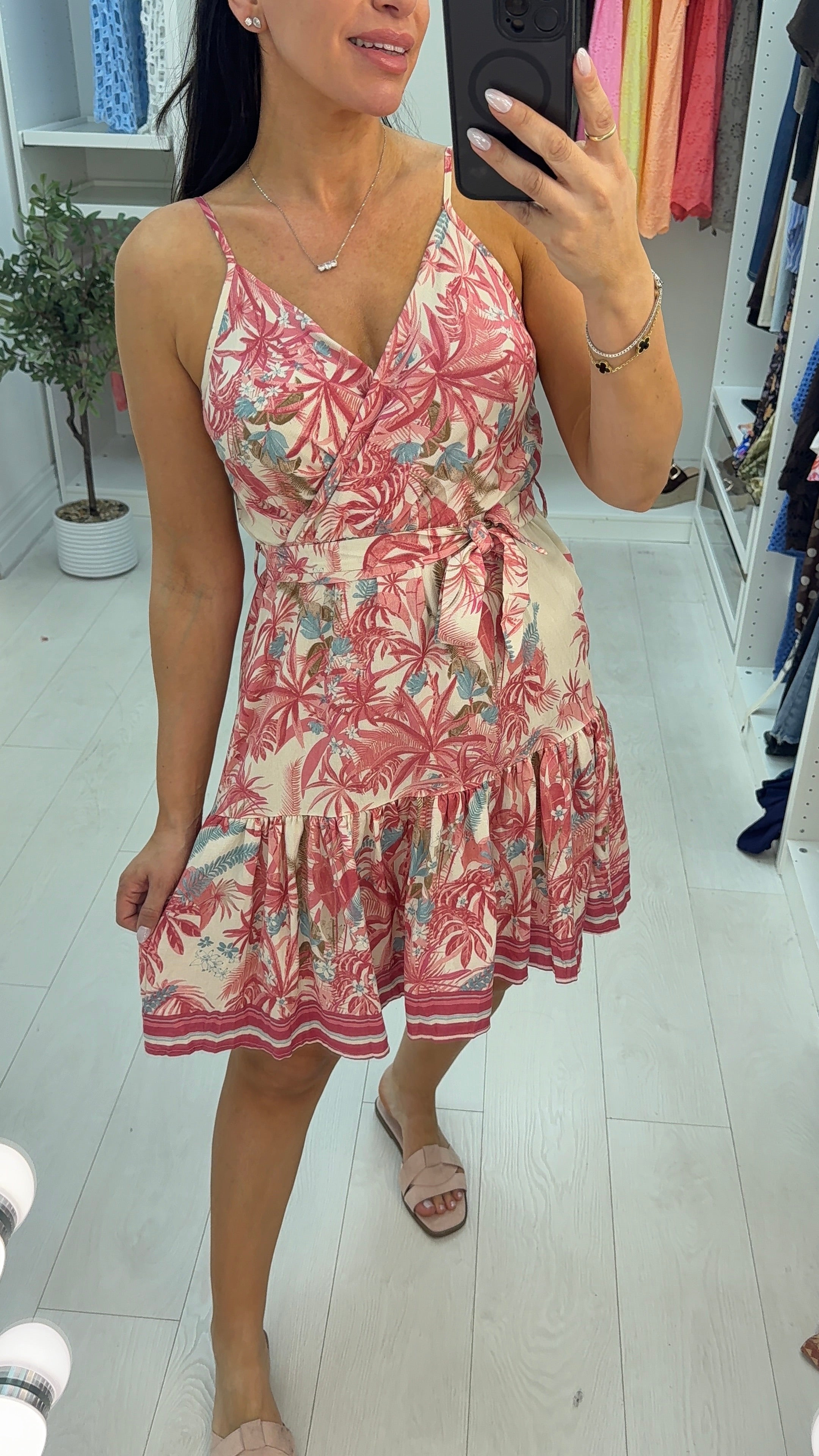 Larsa Palm Tree Print Strappy Midi Dress