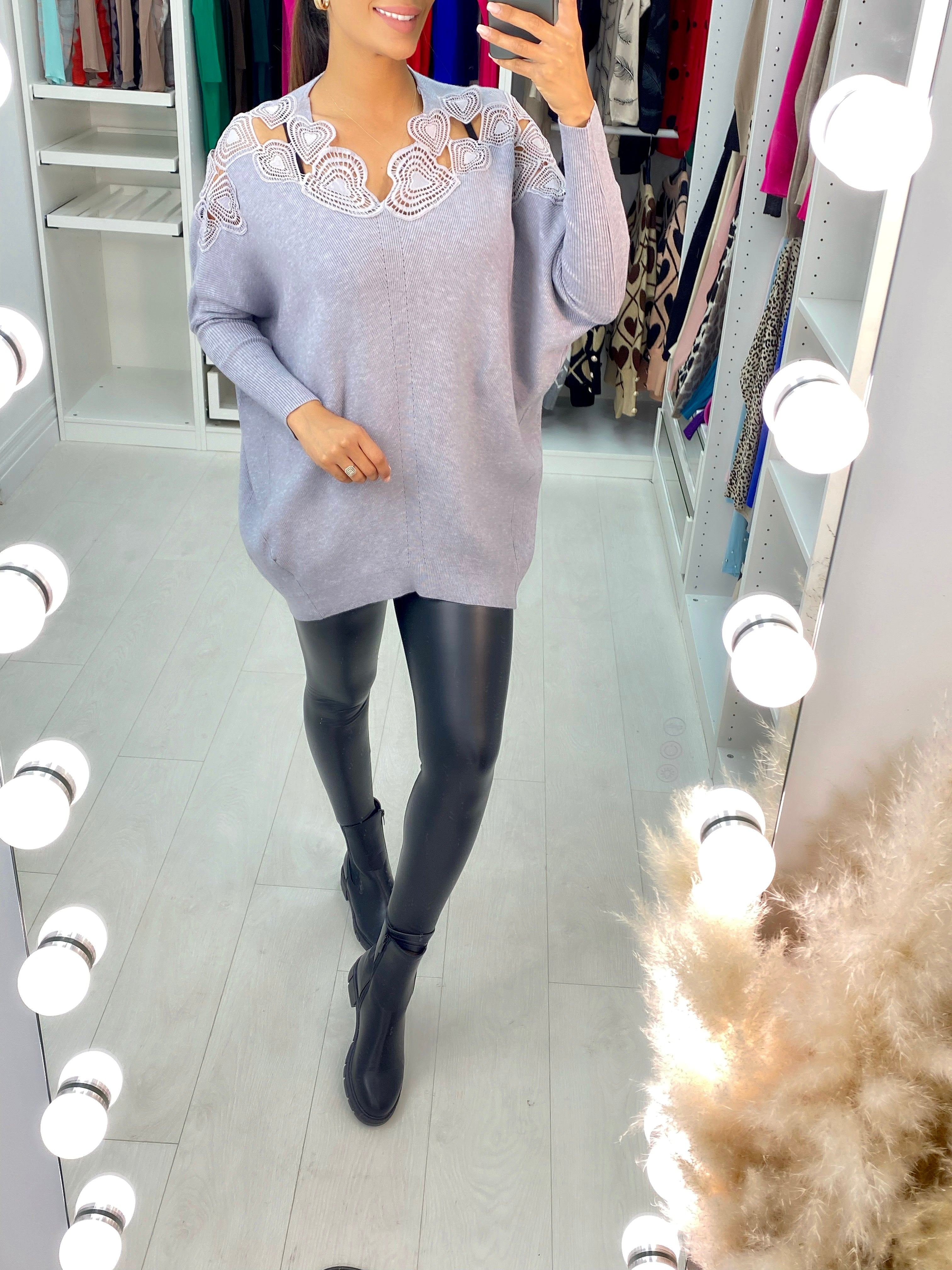 Senada Crochet Heart Neckline Jumper