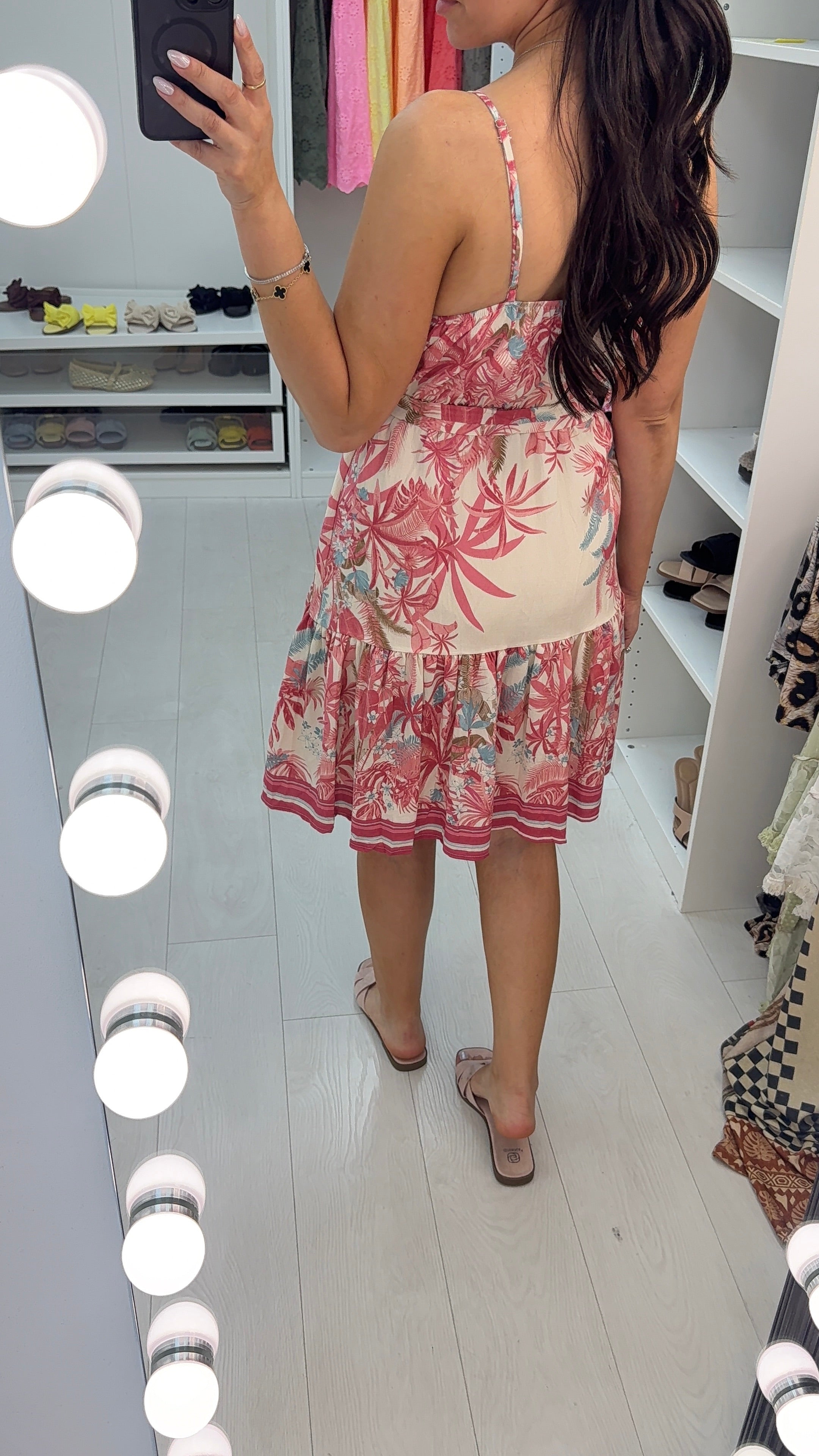 Larsa Palm Tree Print Strappy Midi Dress
