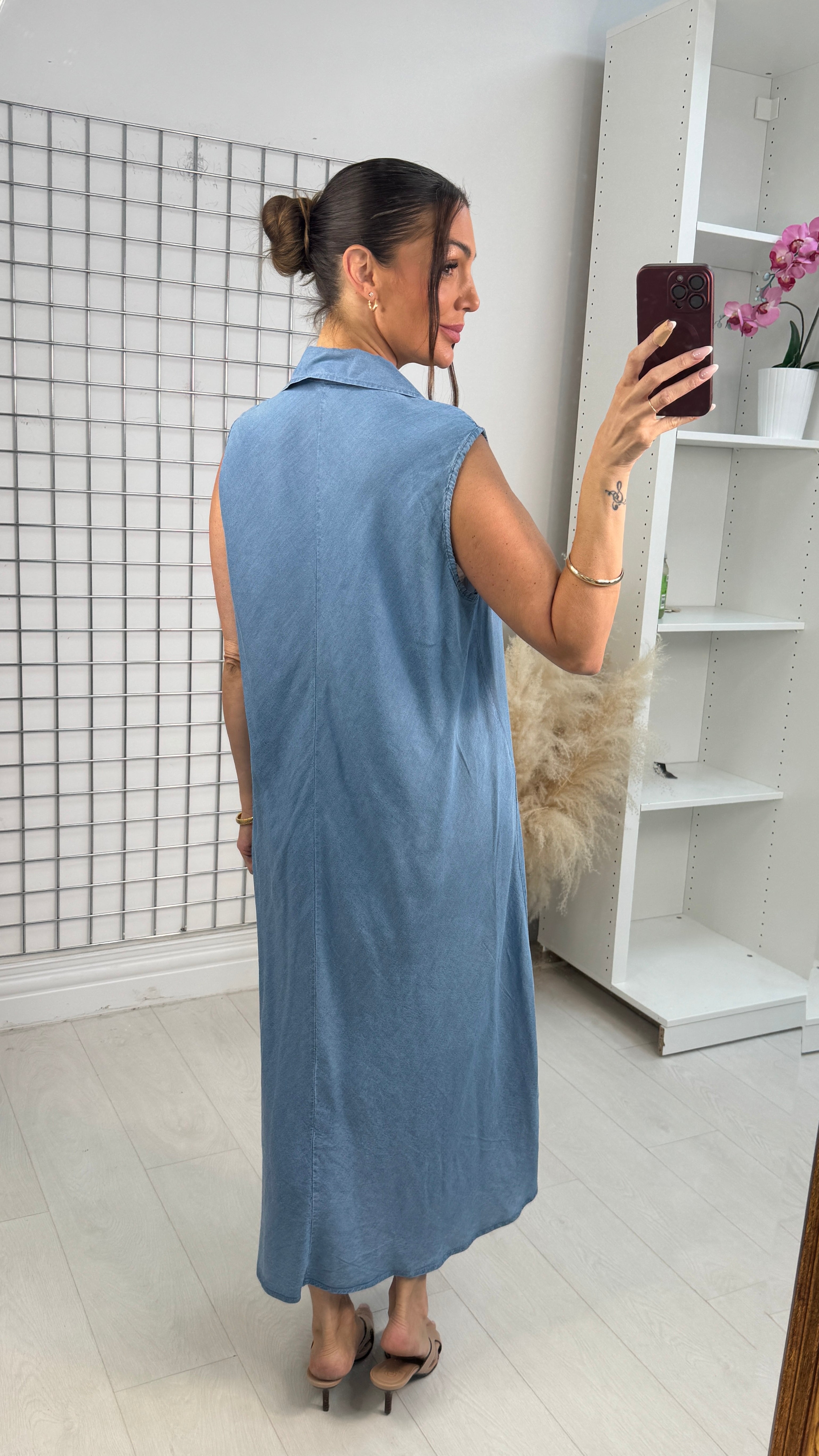 Zariah V Neck Loose Fit Denim Maxi Dress