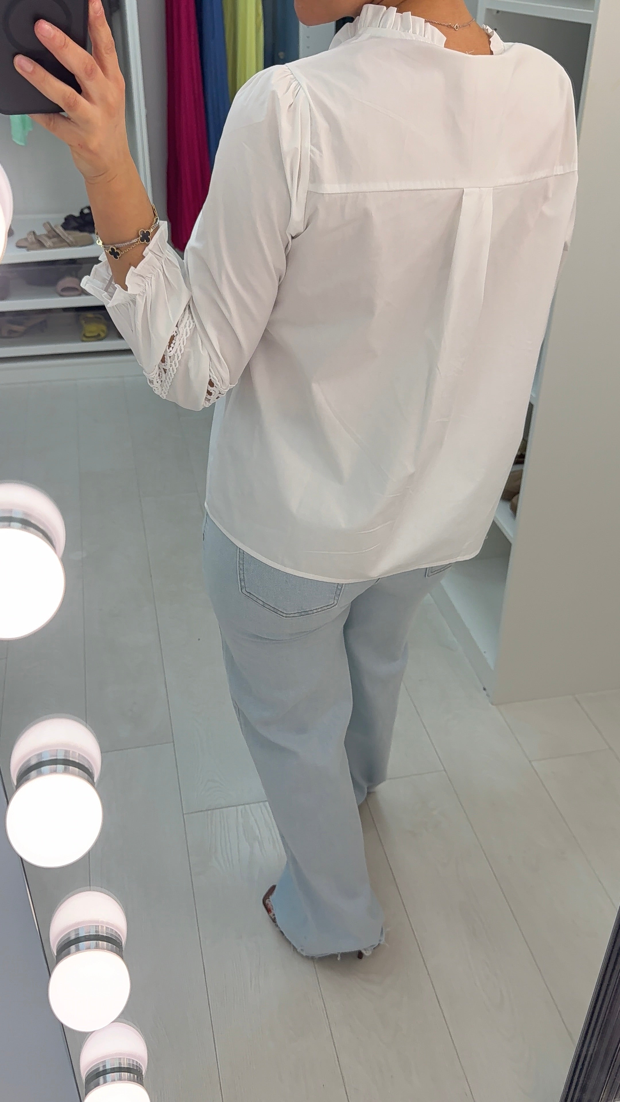 Regina White Embroidered Sleeve Detail Blouse