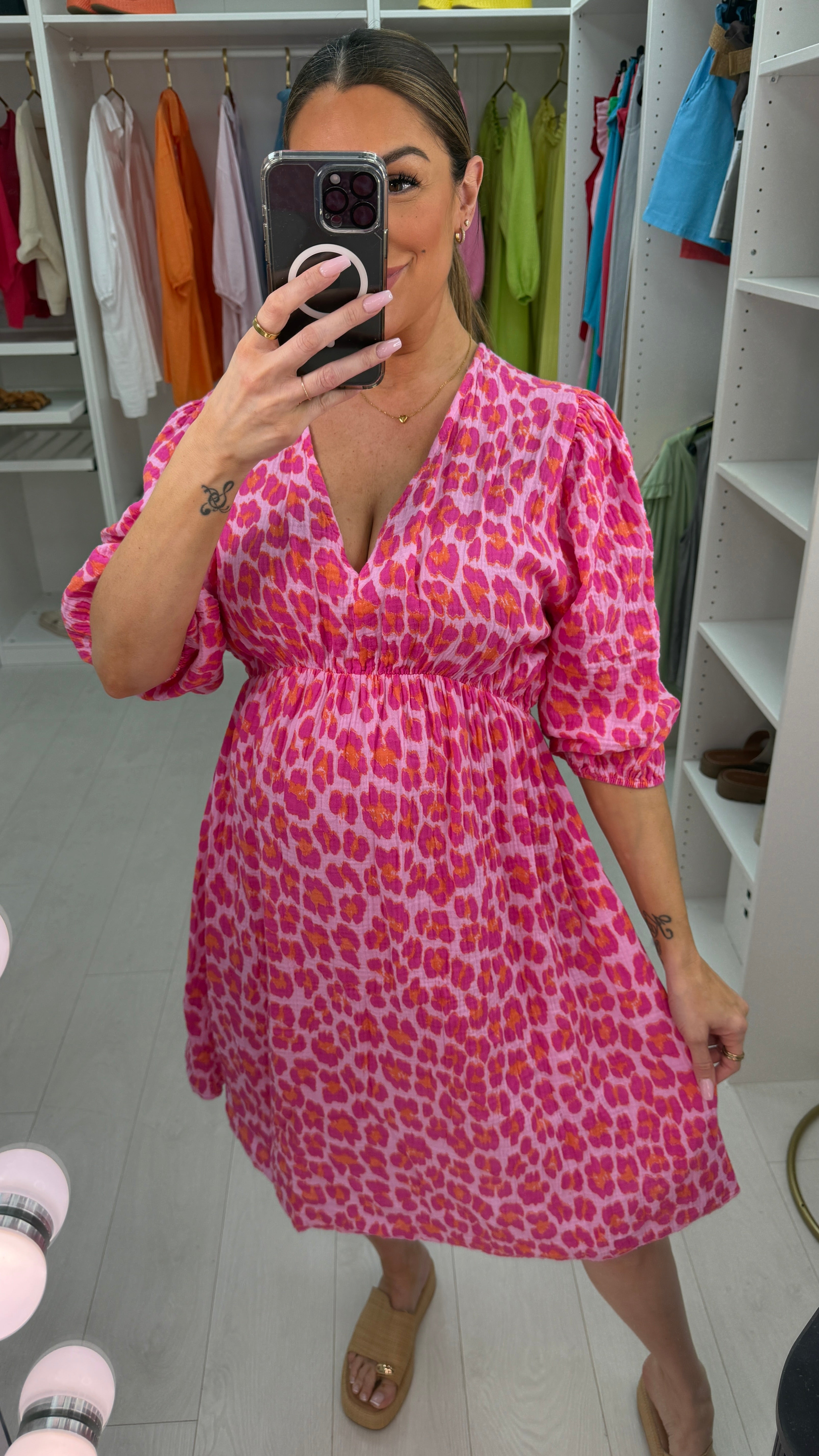 Tayla Leopard Print Cheesecloth Midi Dress