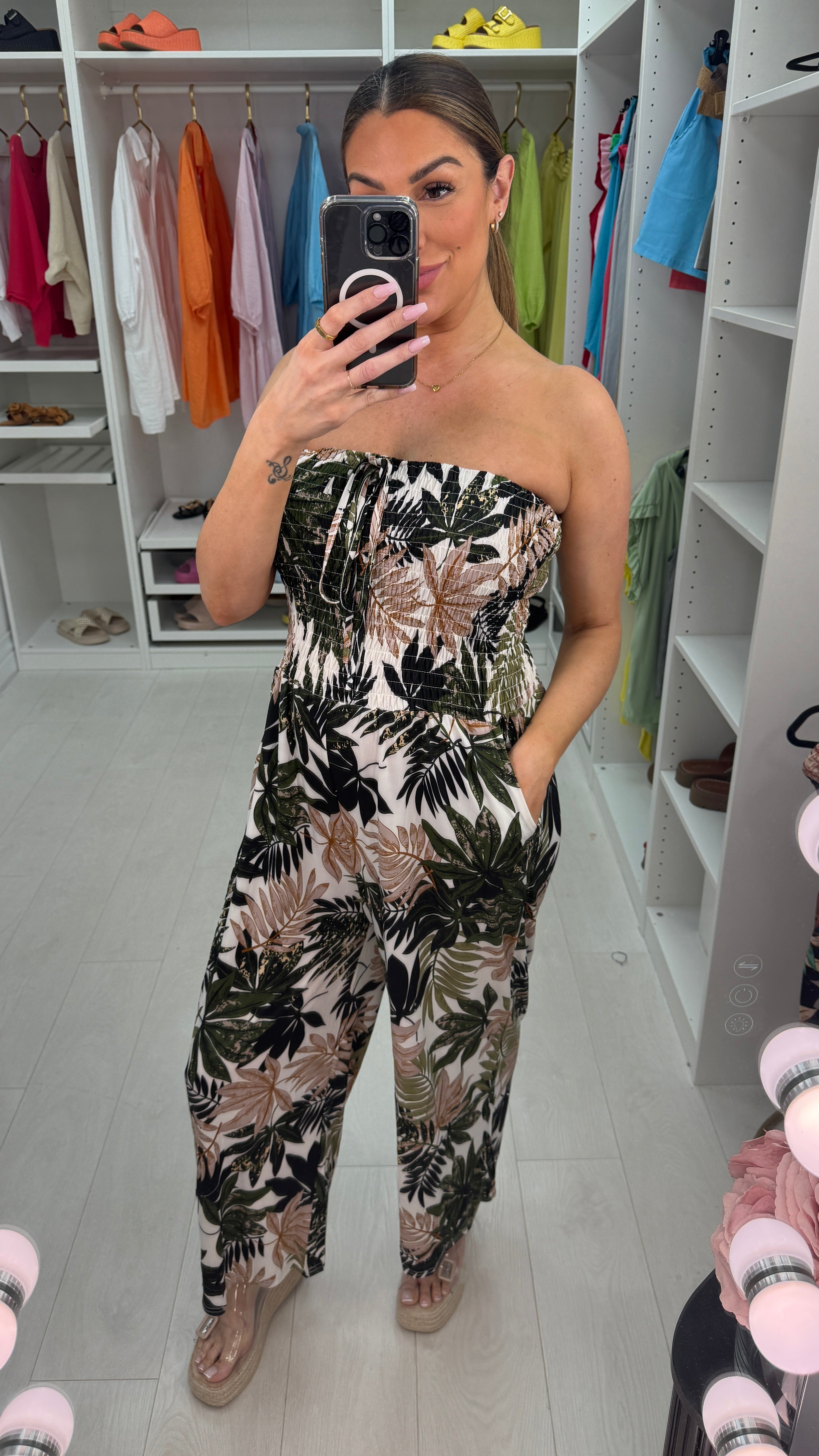 Ramy Leaf Print Elasticated Bust Magic Jumpsuit