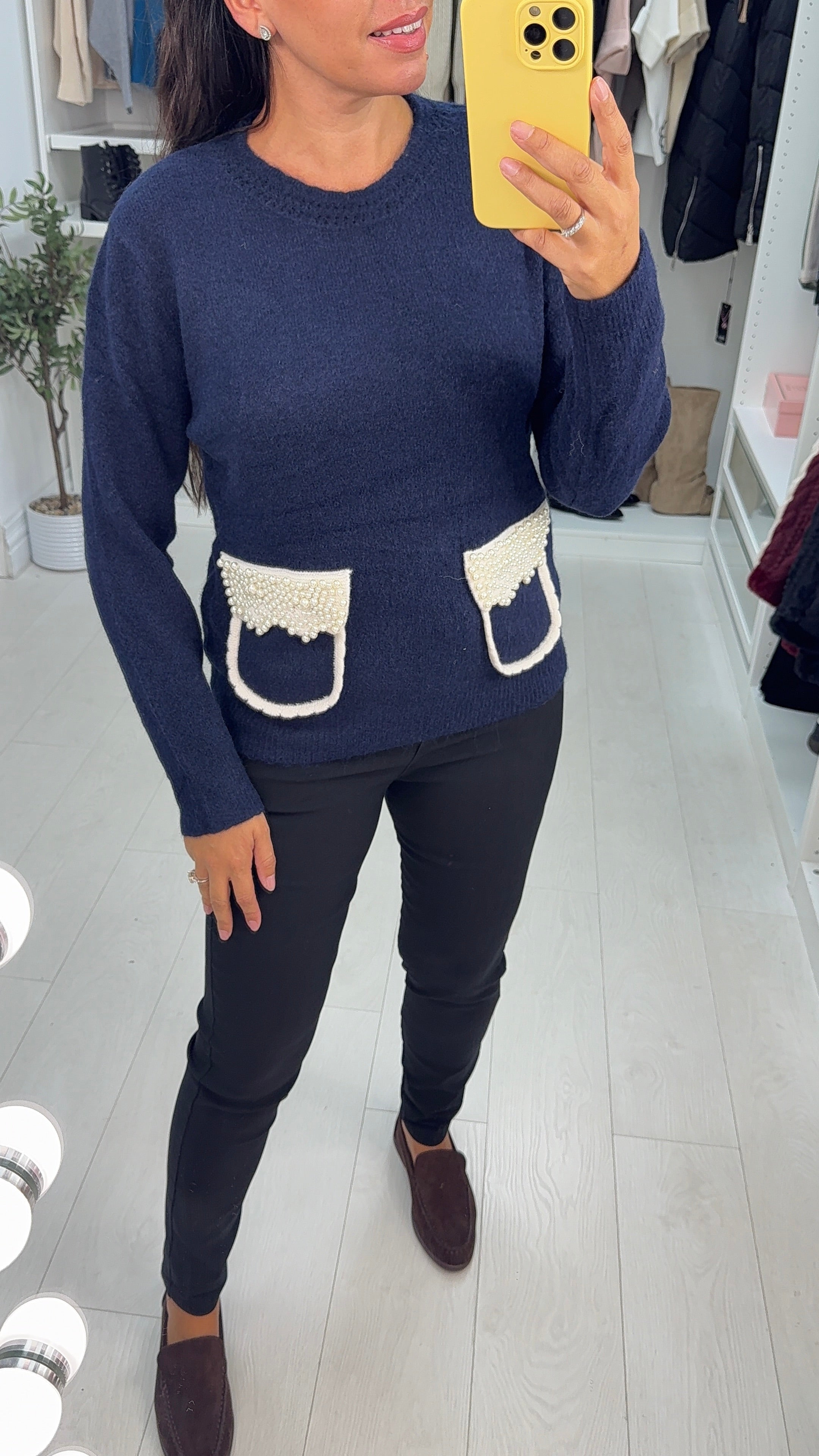 Pollie Plain Pearl Pocket Detail Jumper