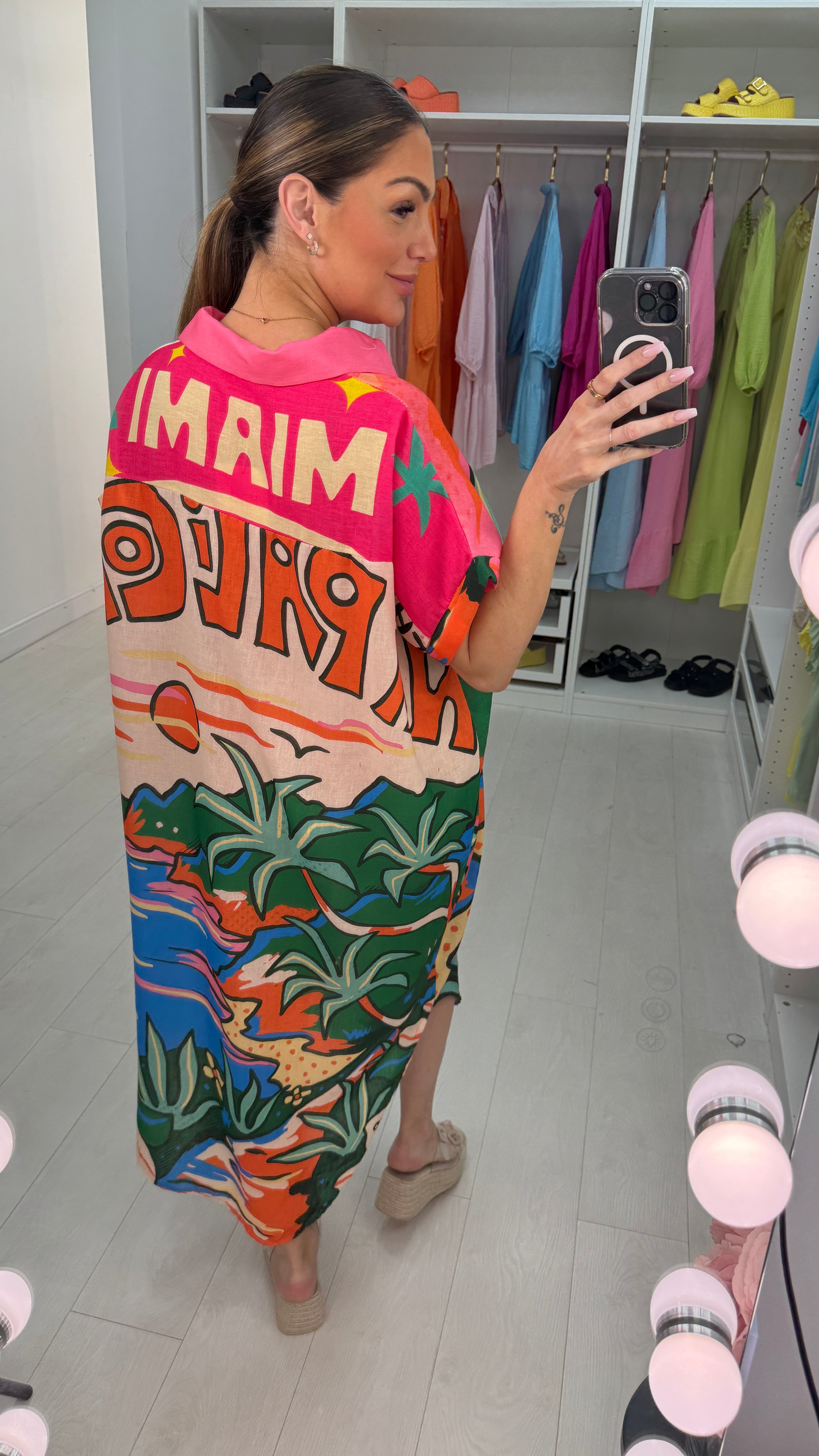 Keeley Beach Print Loose Fit Shirt Dress