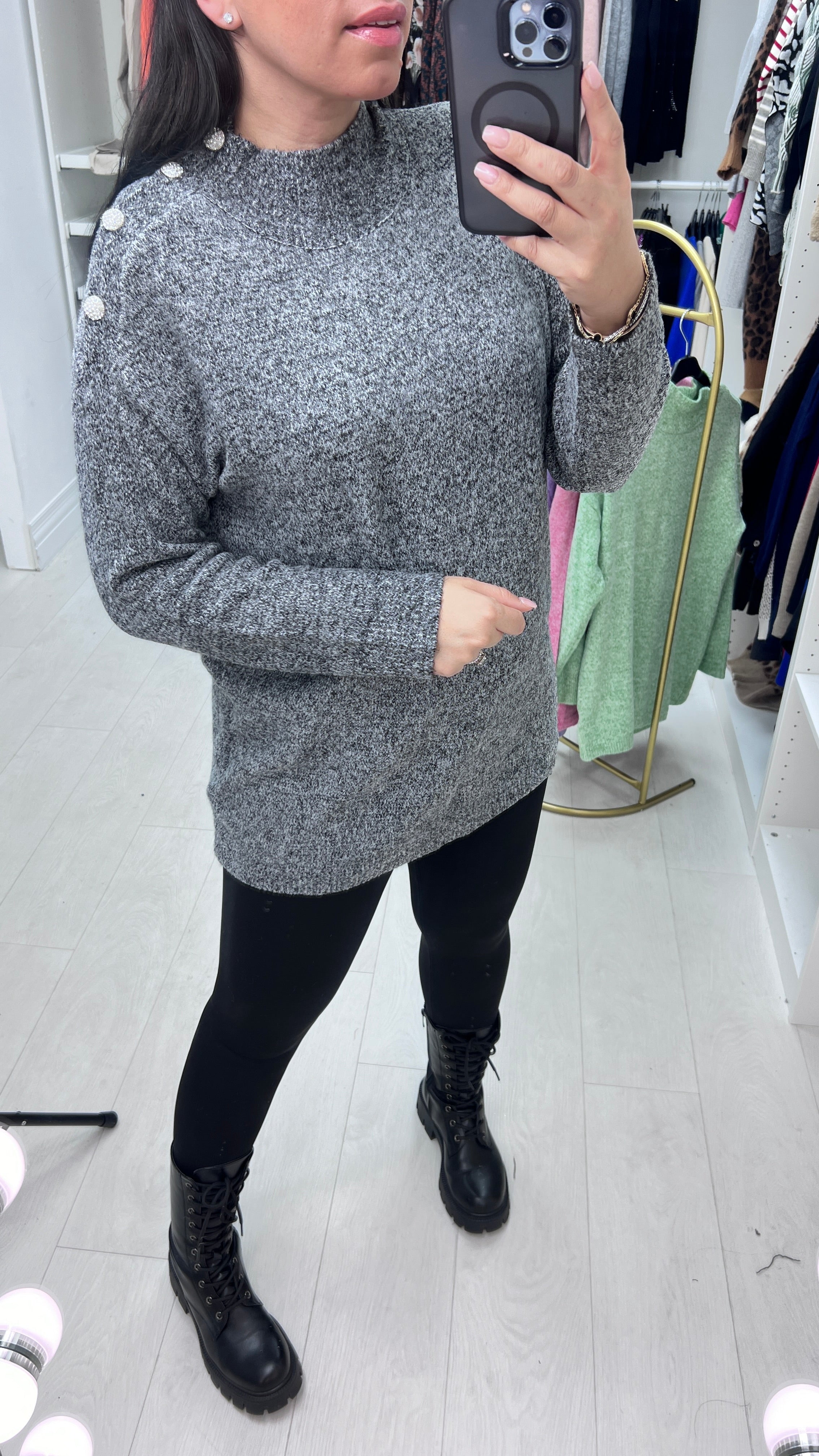 Ziya Diamante Button Detail Knit Jumper