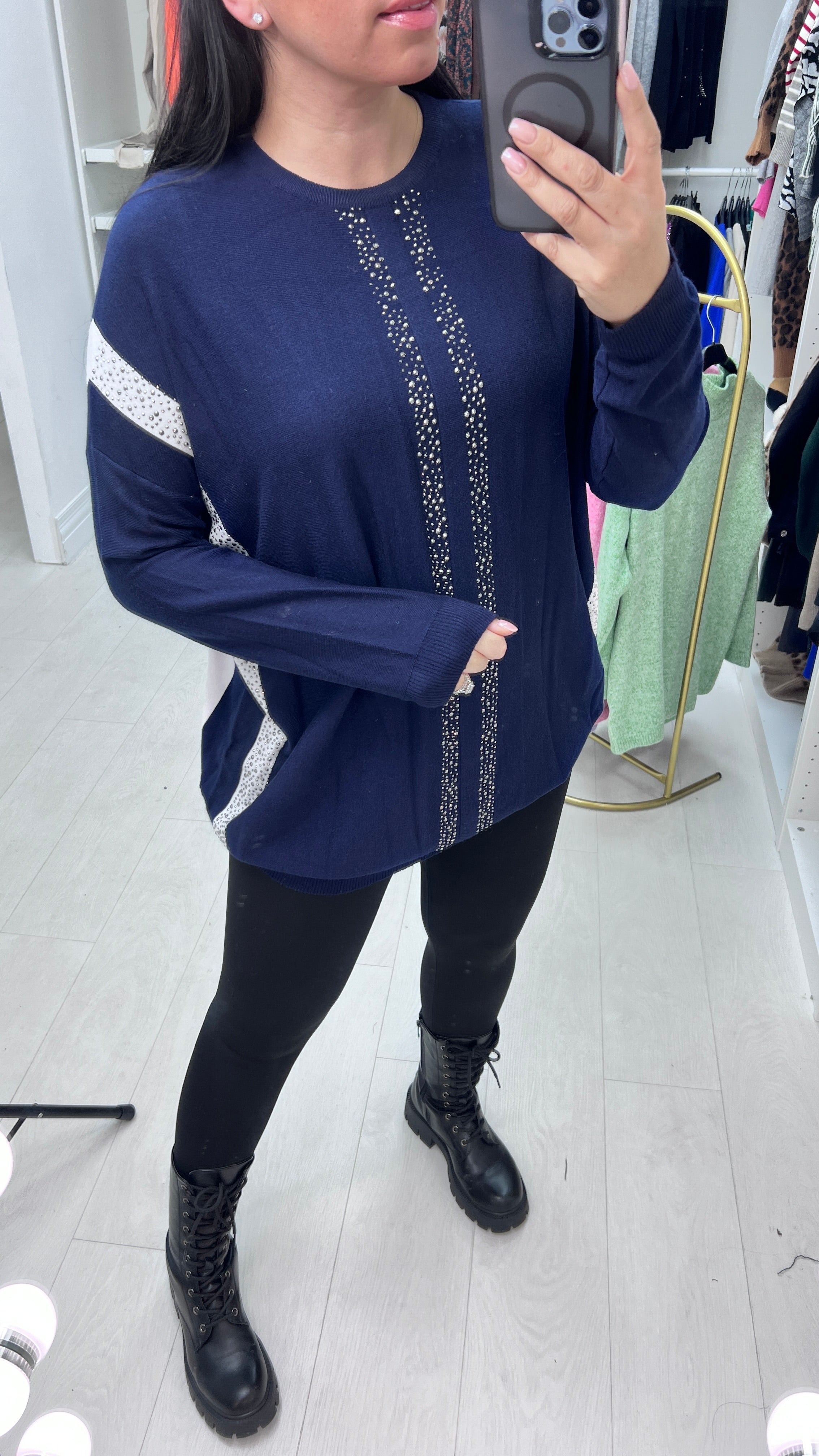 Venesse Gem Detail Strip Knit Jumper