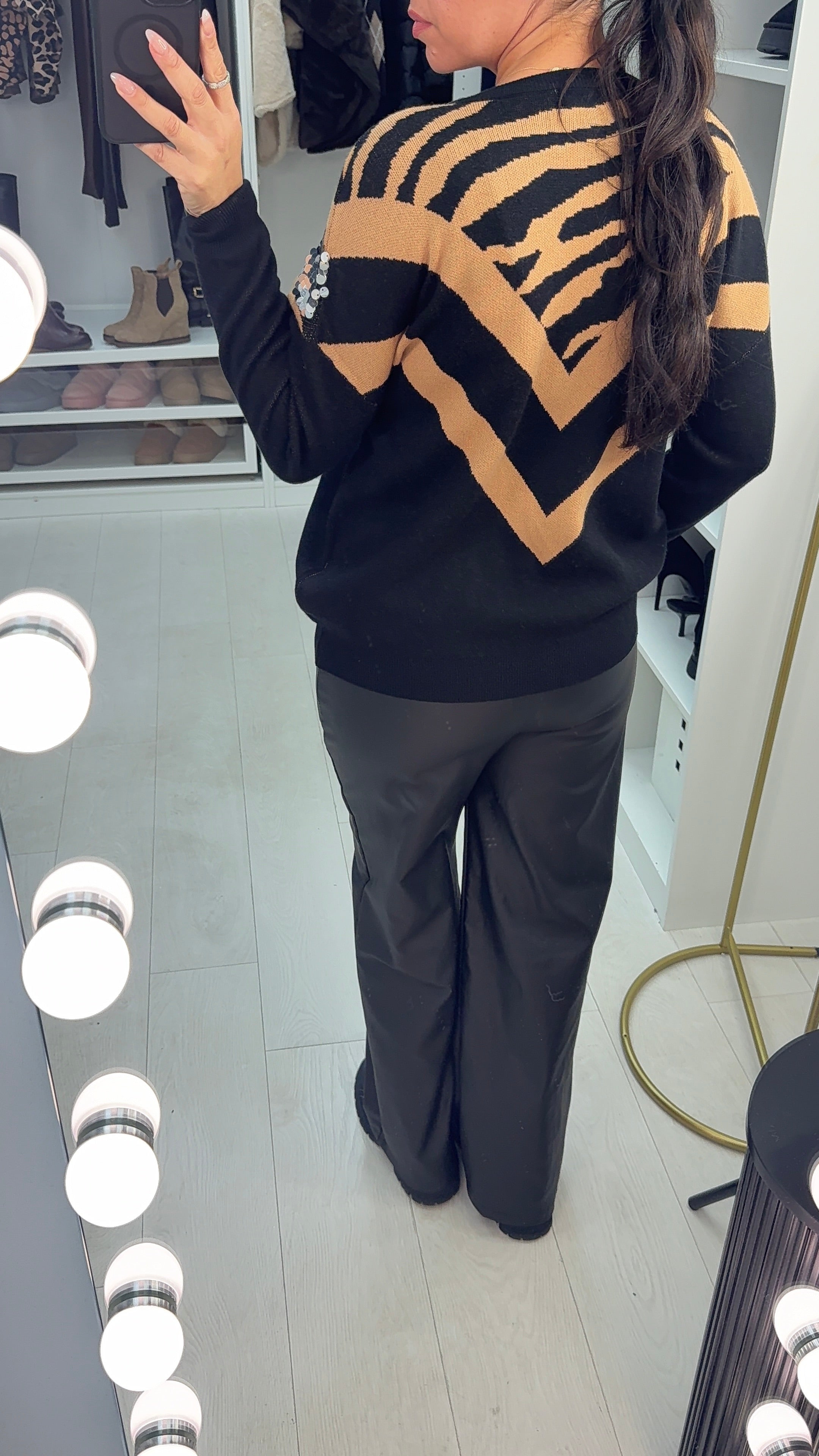 Alisha Asymmetric Animal Print & Sequin Detailed Jumper