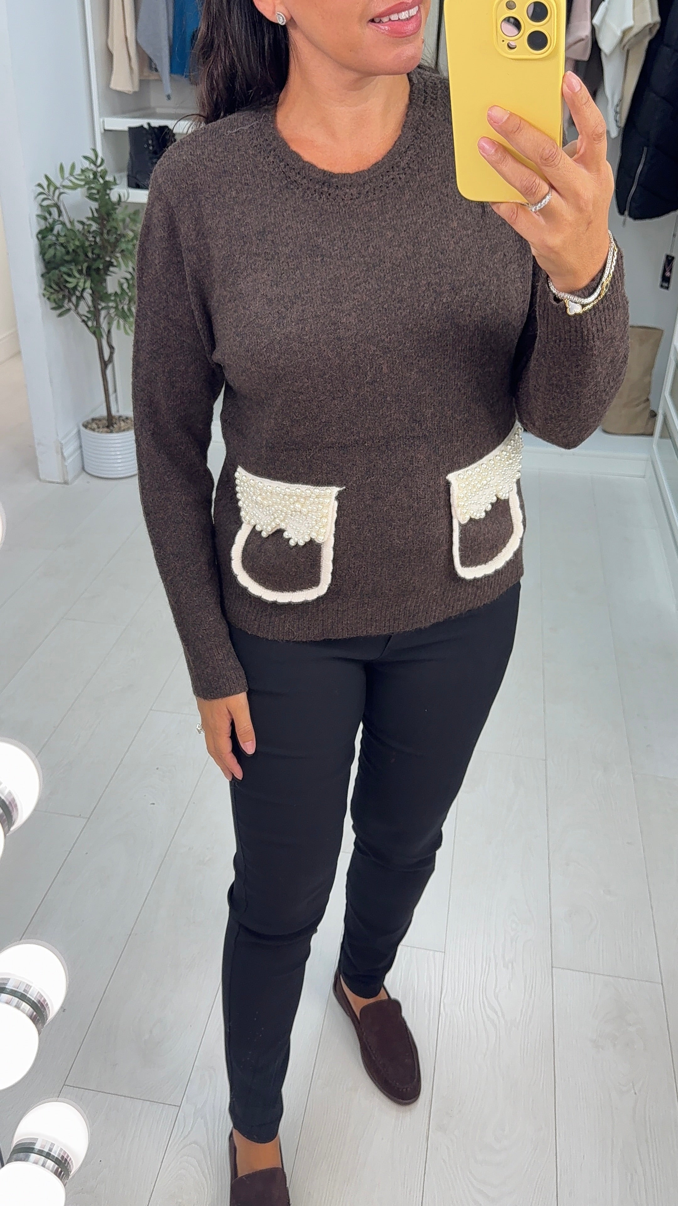 Pollie Plain Pearl Pocket Detail Jumper