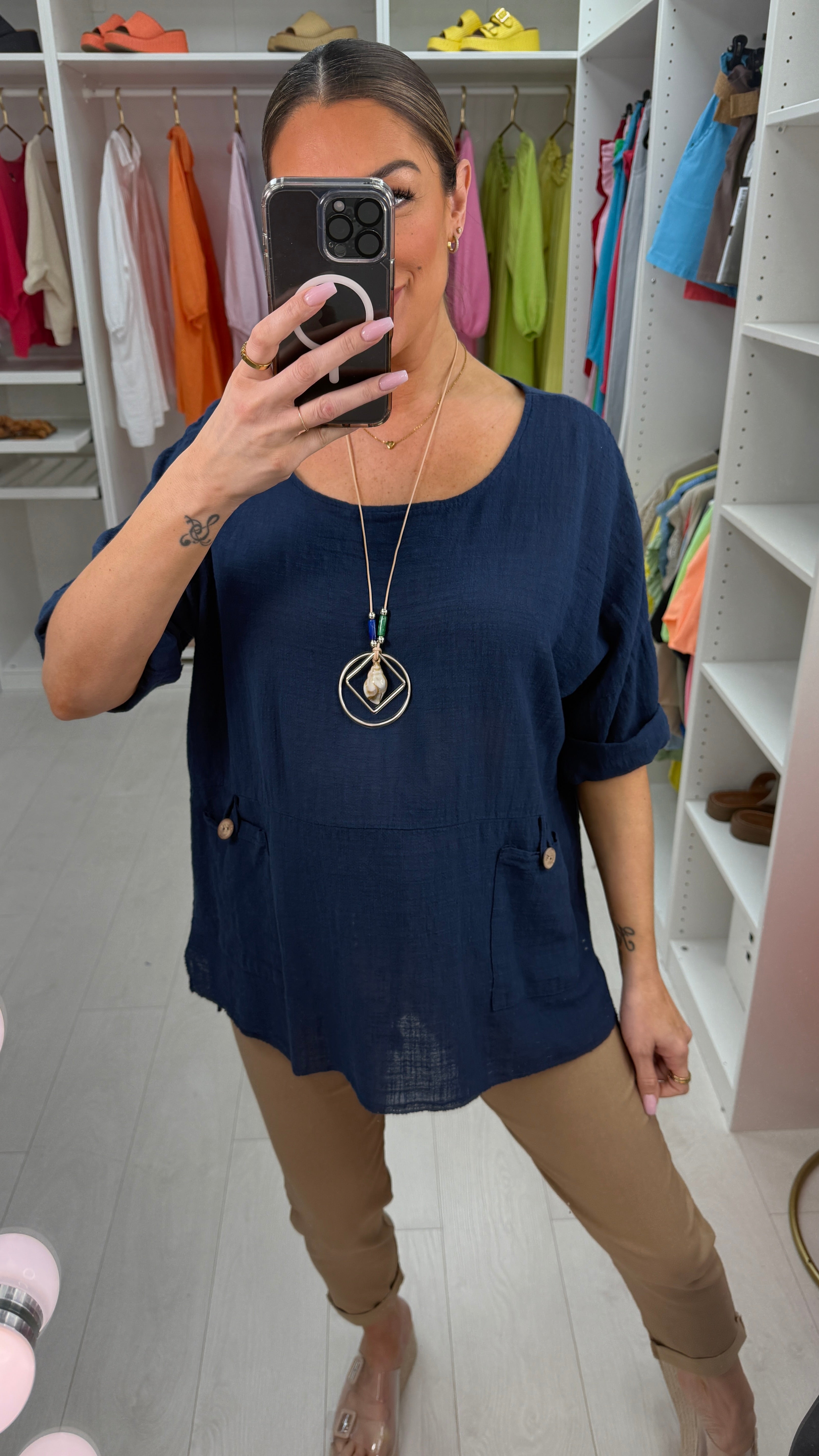 Sloane Plain Loose Fit Pocket Top