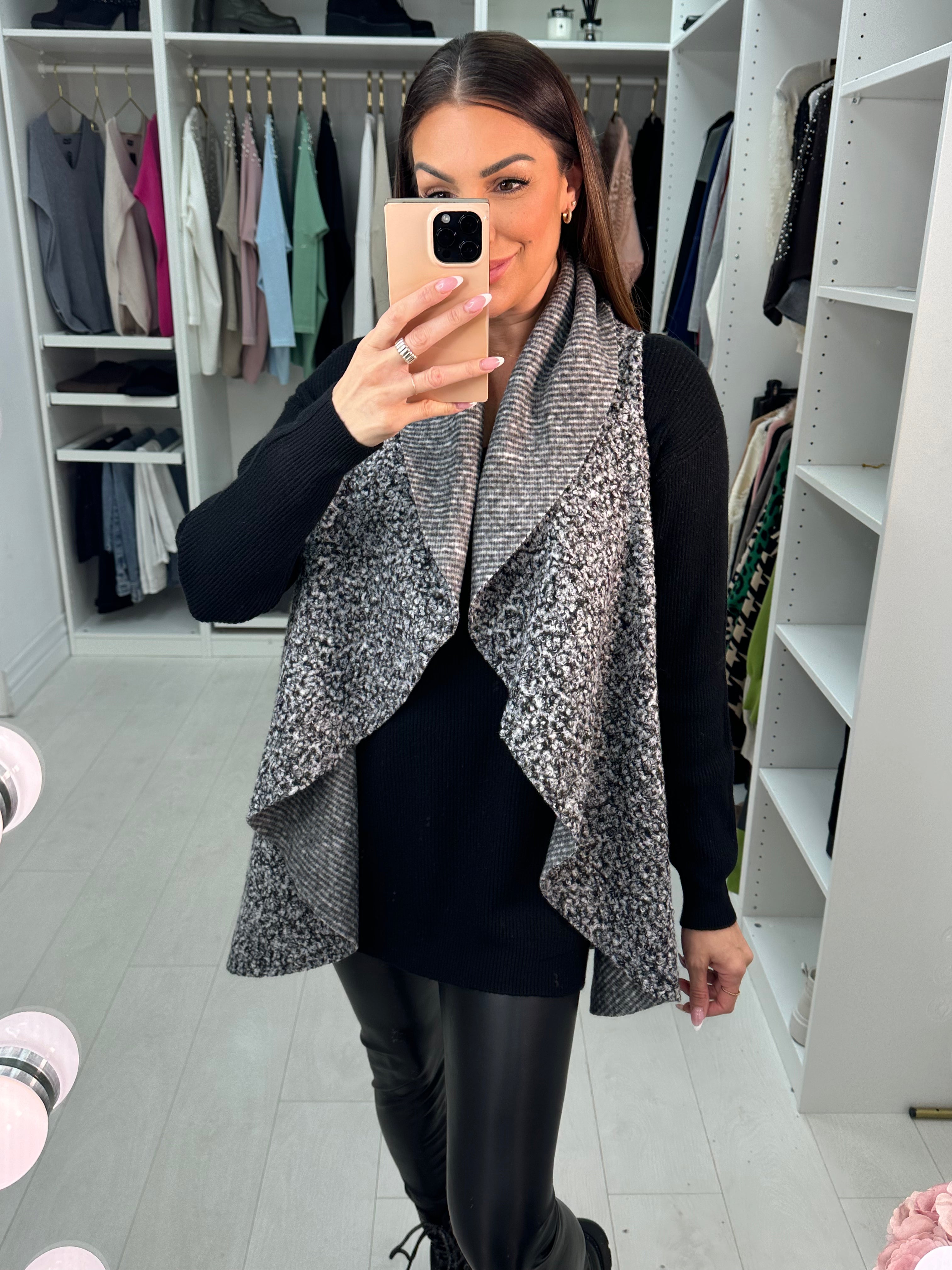 Montel Plain Boucle Drape Front Longline Gilet