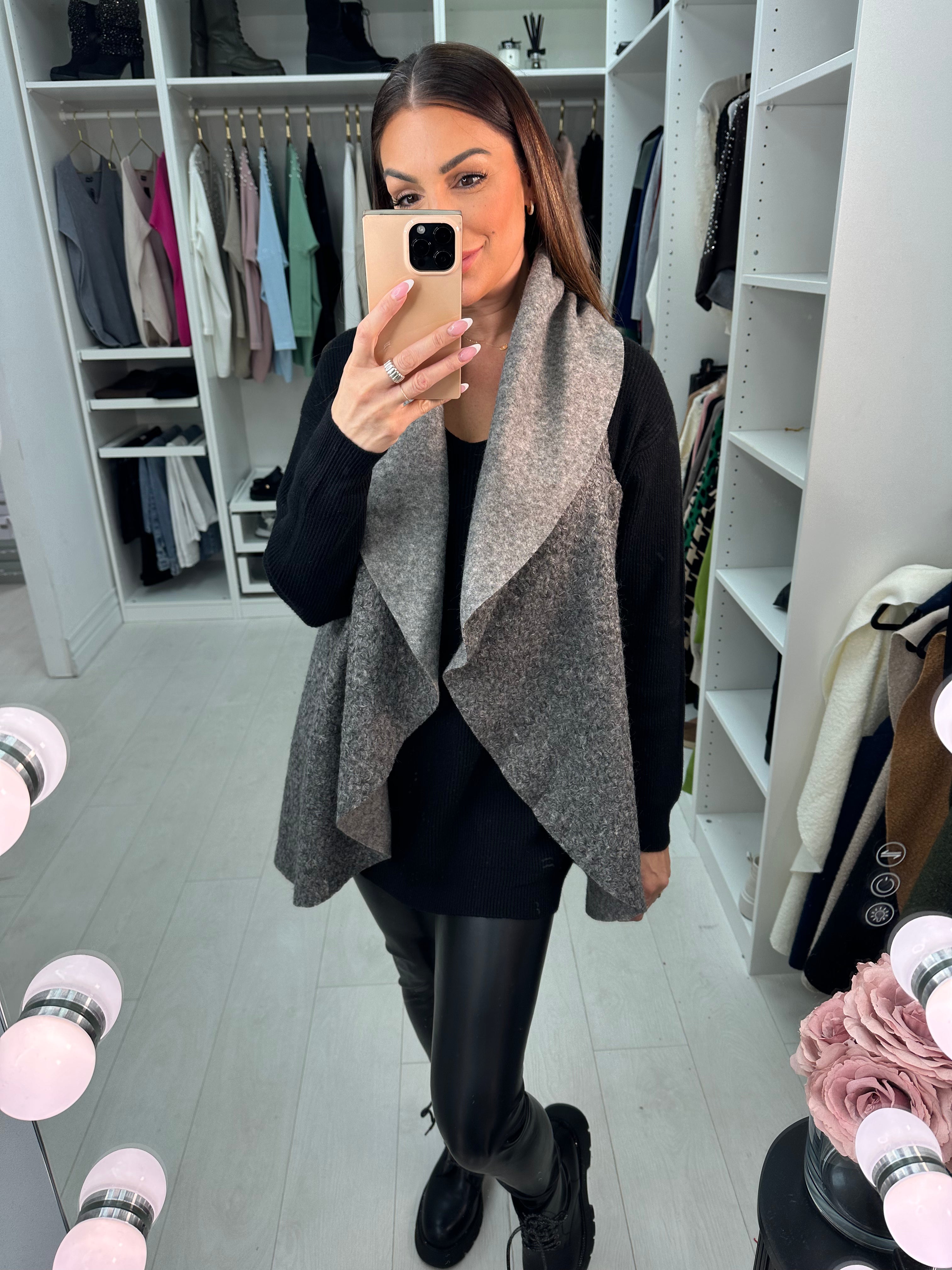 Montel Plain Boucle Drape Front Longline Gilet