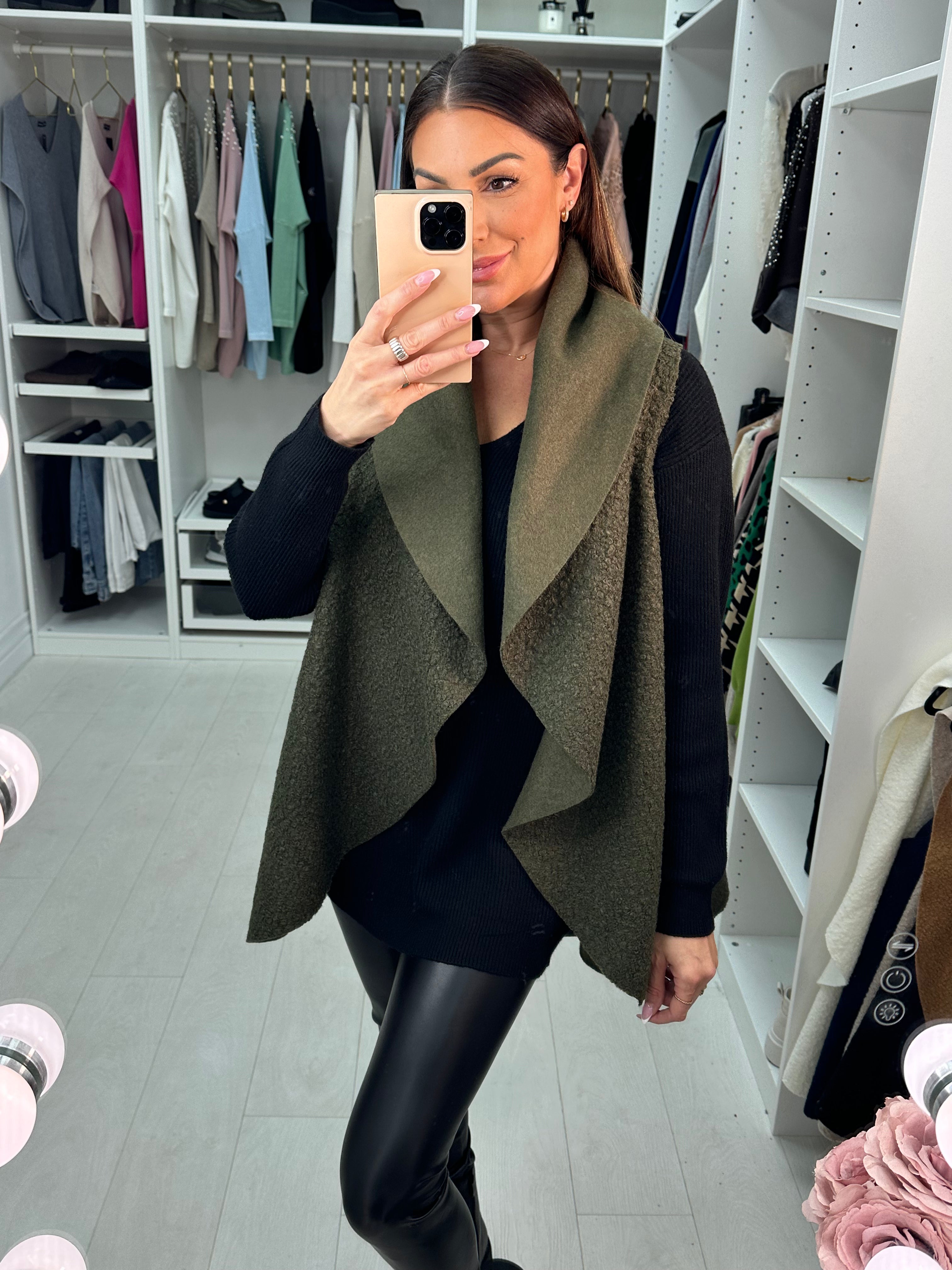 Montel Plain Boucle Drape Front Longline Gilet