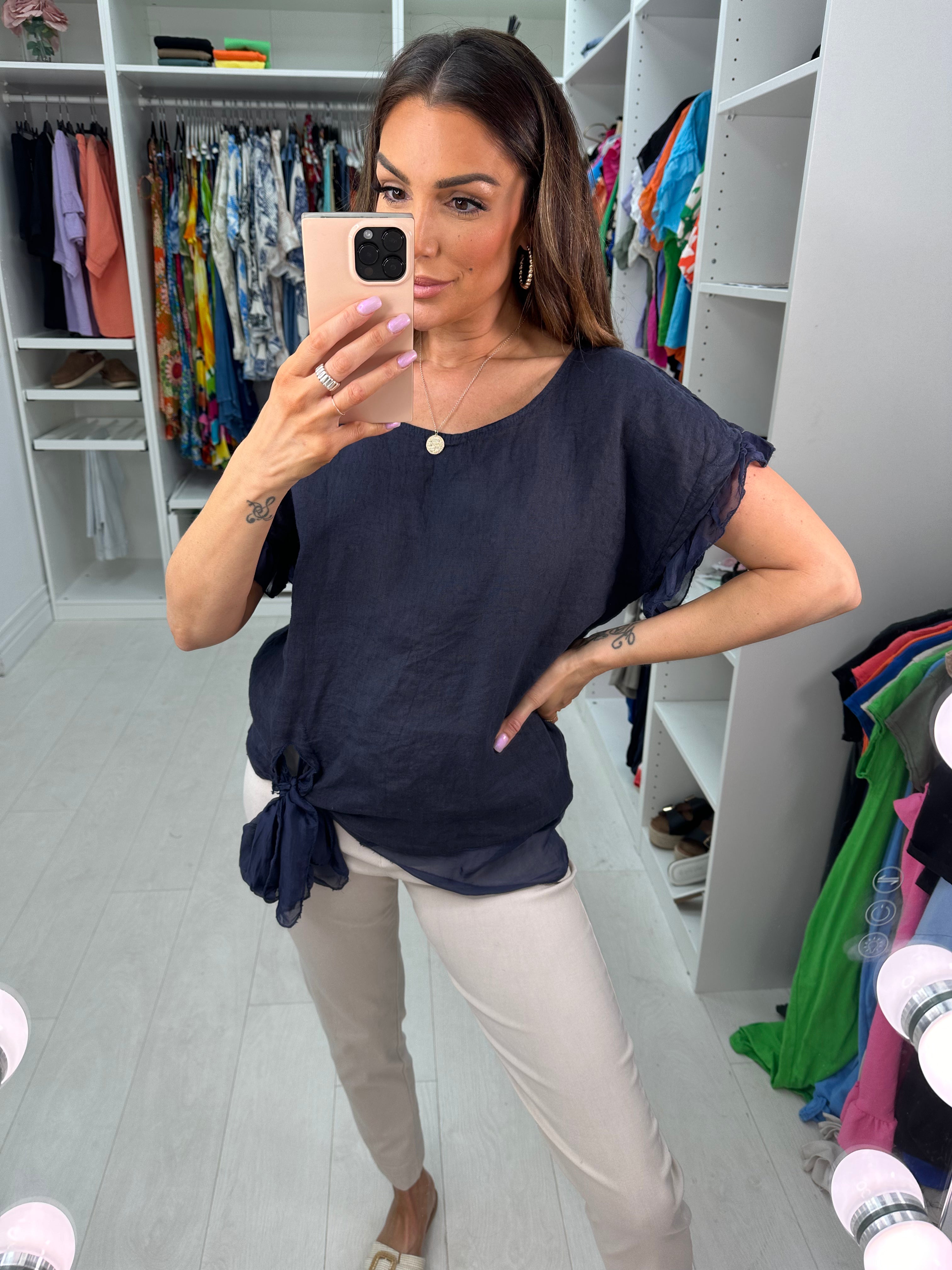 Keira Plain Tie Detail Linen Top