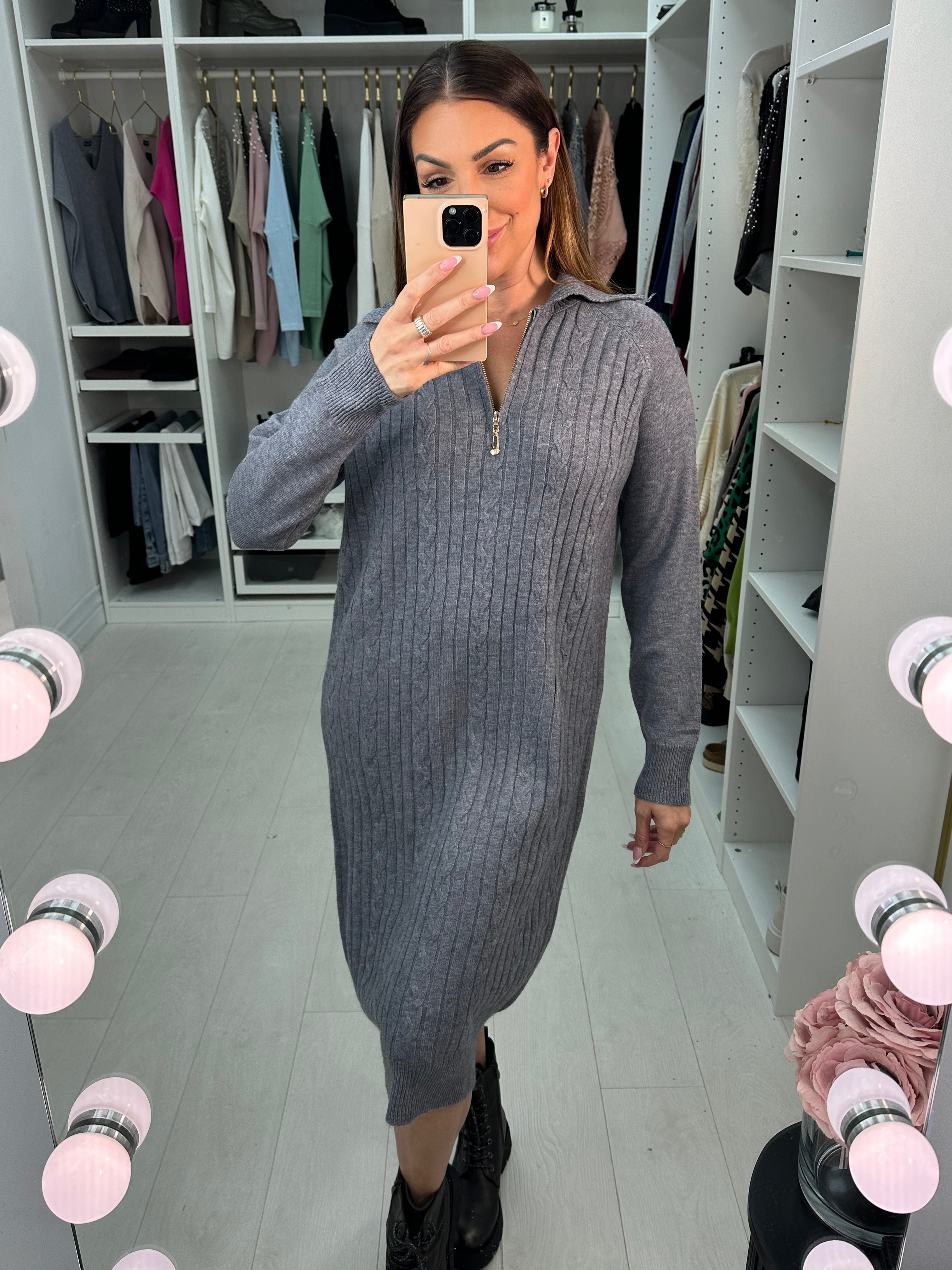 Colada Zip Detail Cable Knitted Jumper Dress