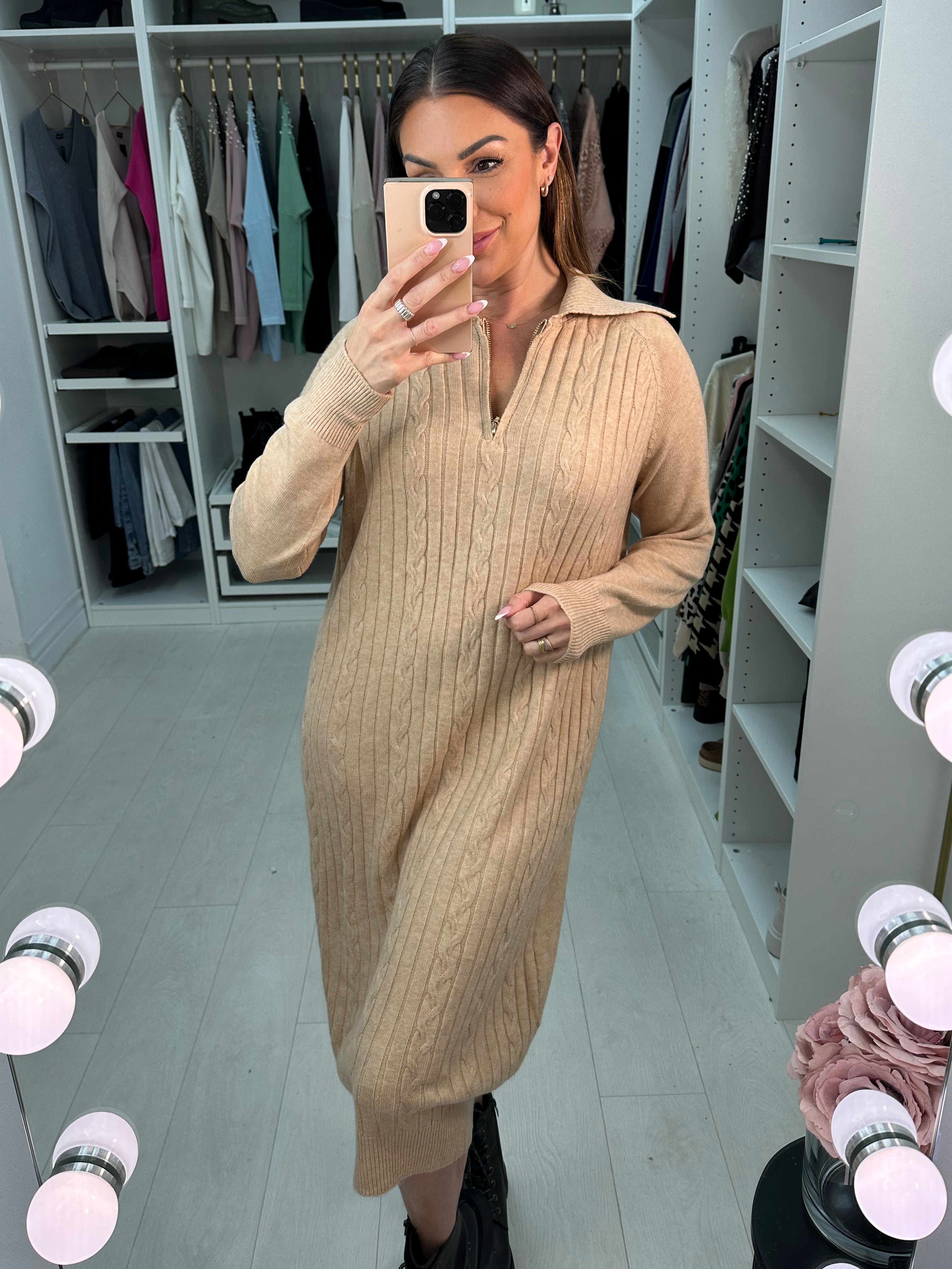 Colada Zip Detail Cable Knitted Jumper Dress