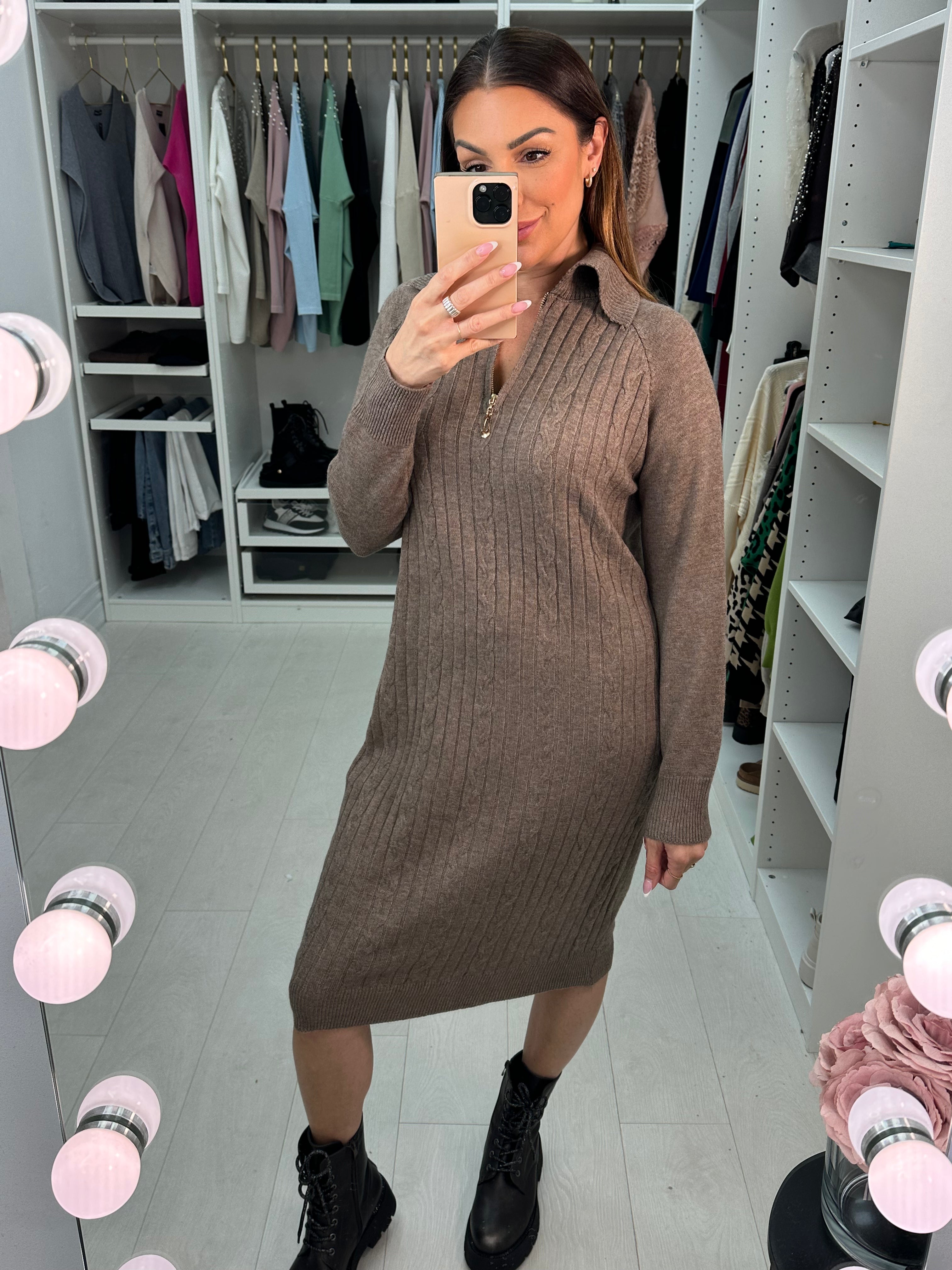 Colada Zip Detail Cable Knitted Jumper Dress