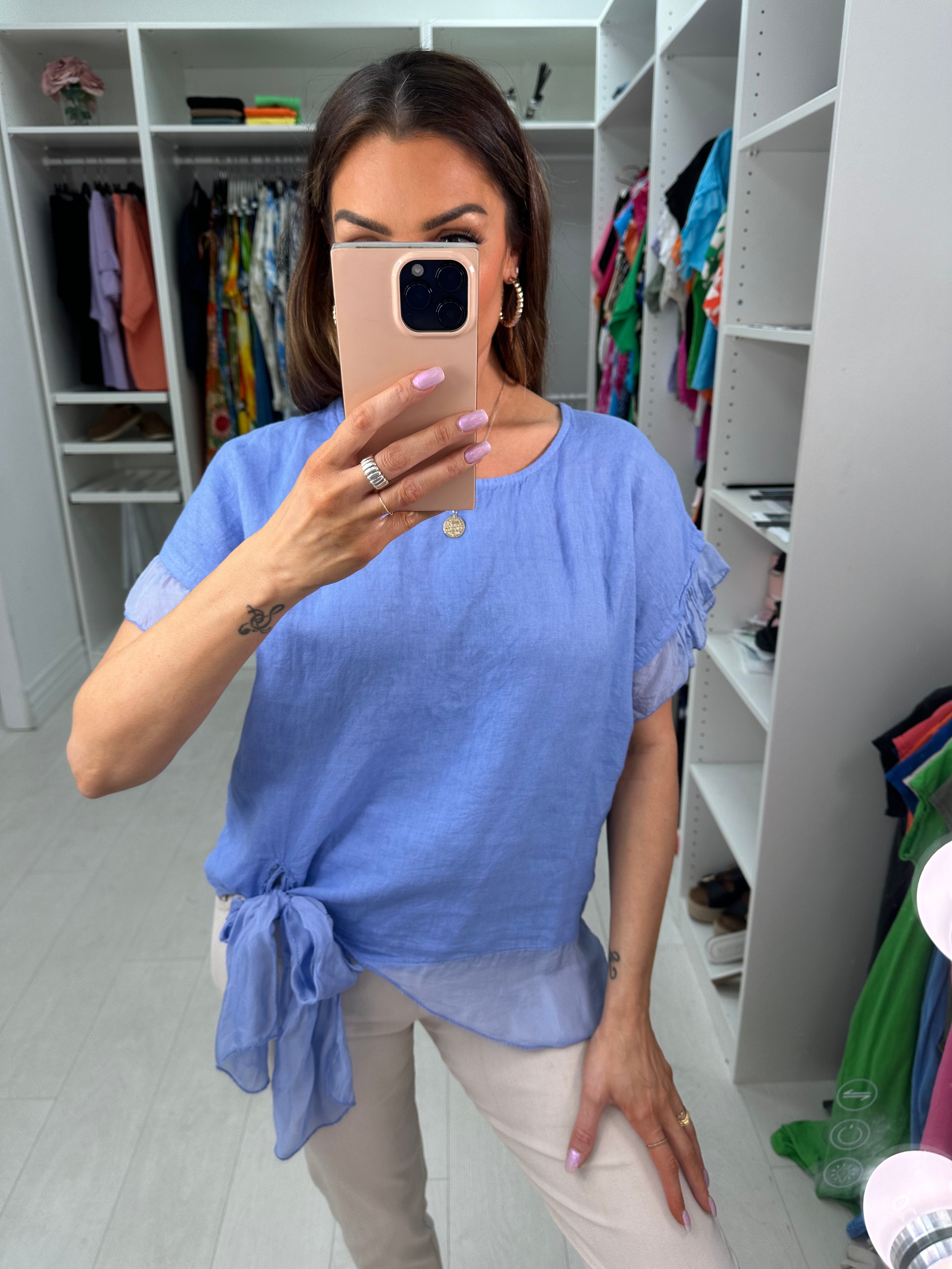 Keira Plain Tie Detail Linen Top