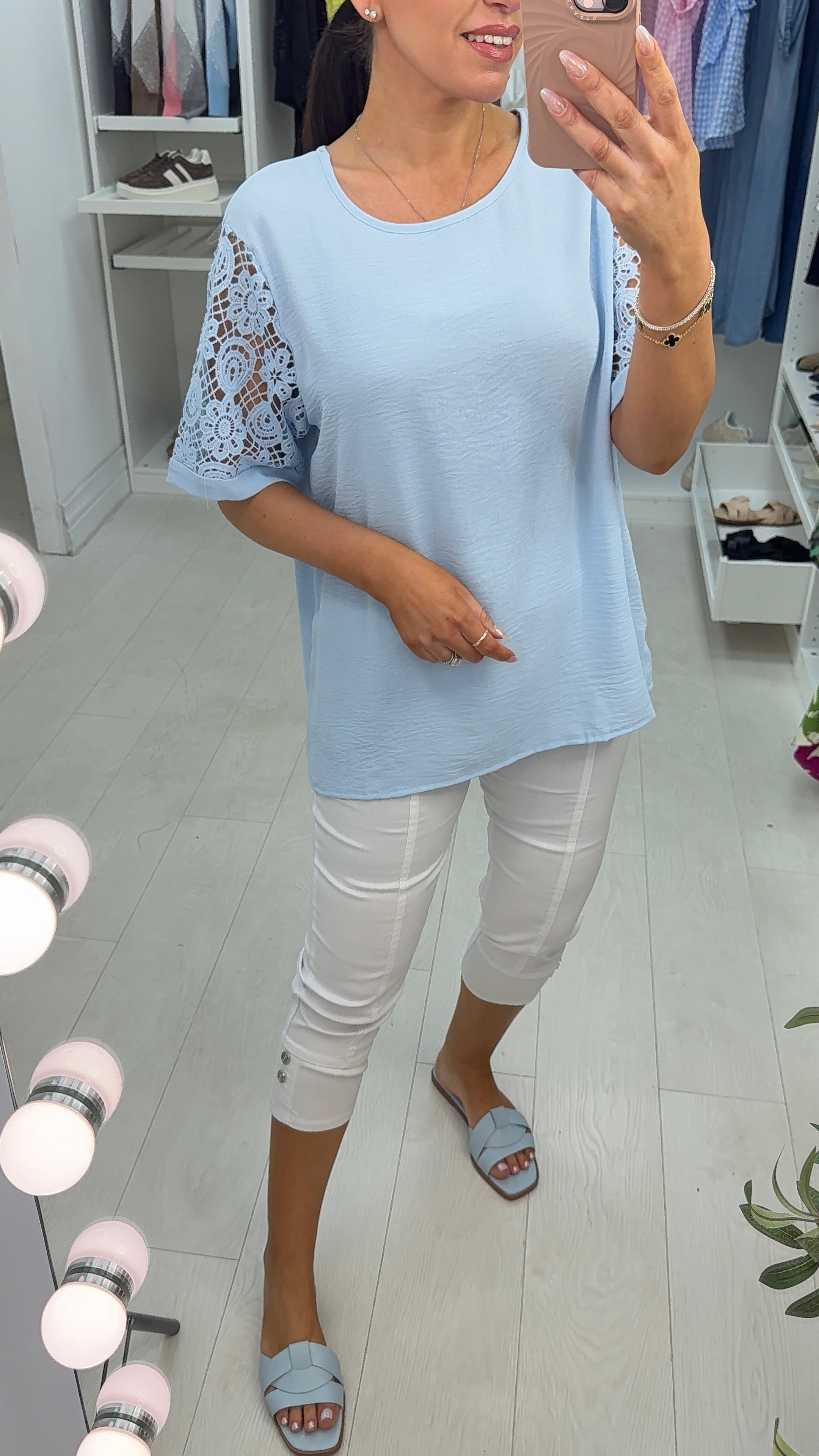 Felita Crochet Short Sleeve Crepe Top