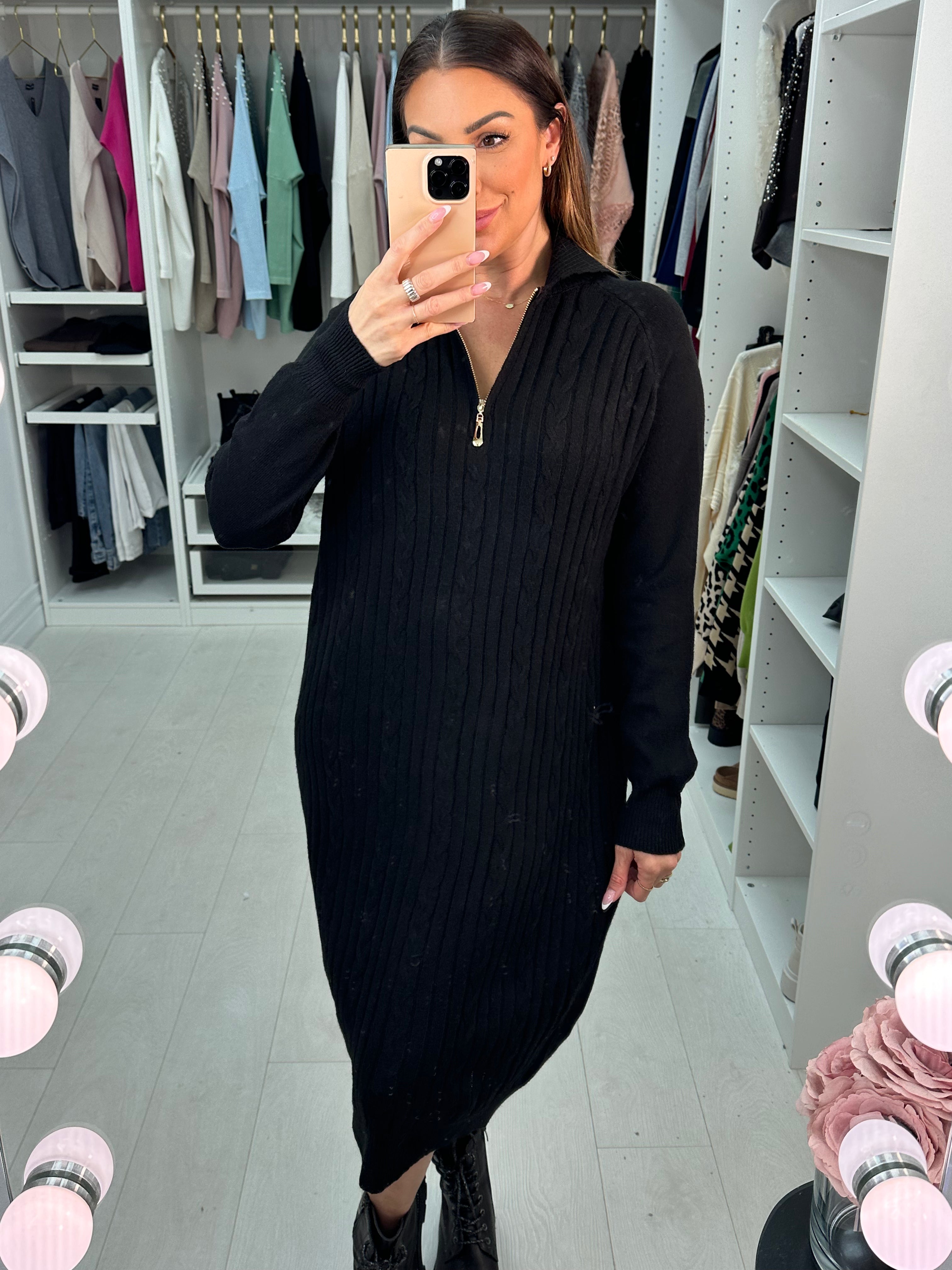 Colada Zip Detail Cable Knitted Jumper Dress