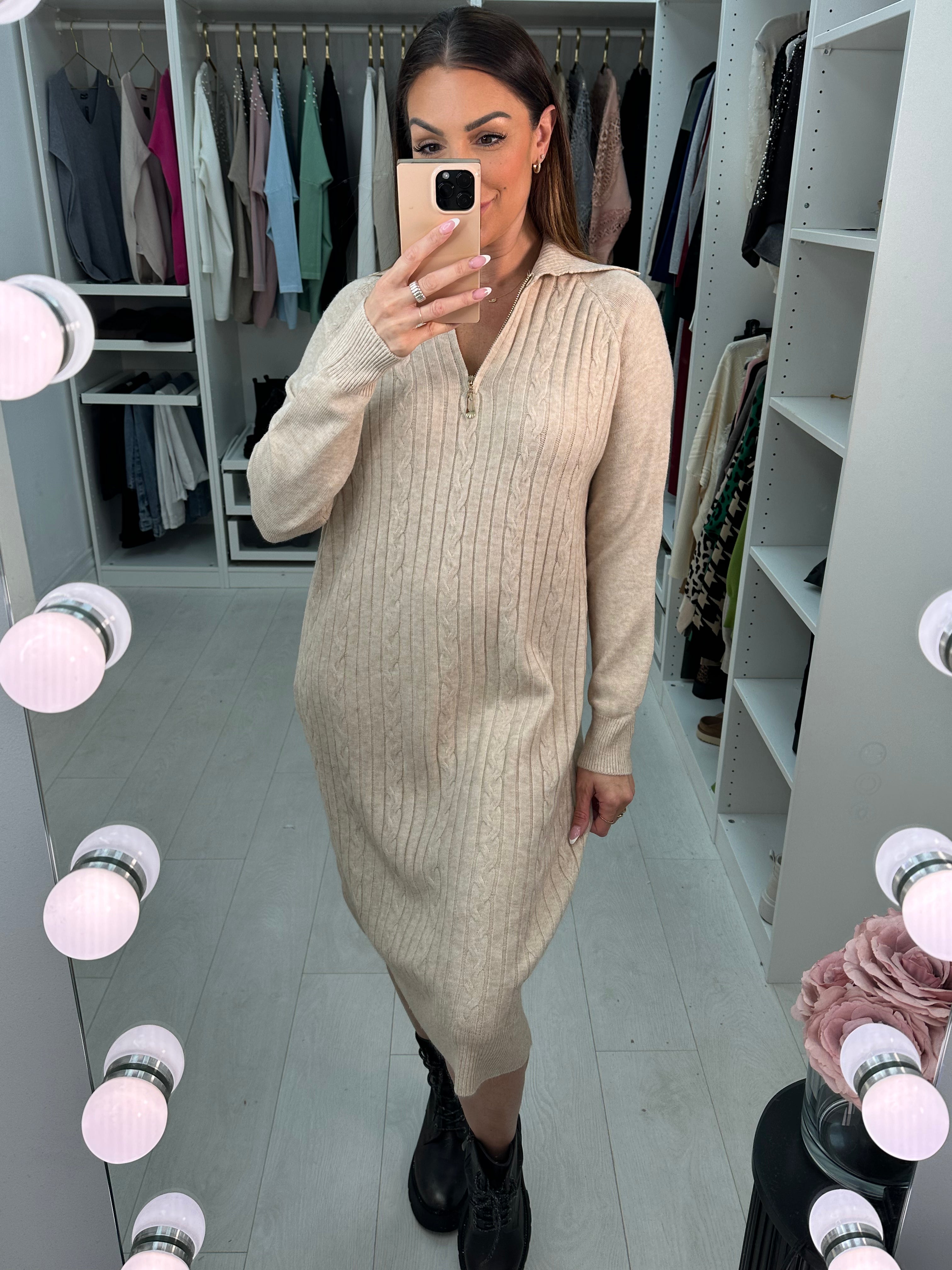 Colada Zip Detail Cable Knitted Jumper Dress