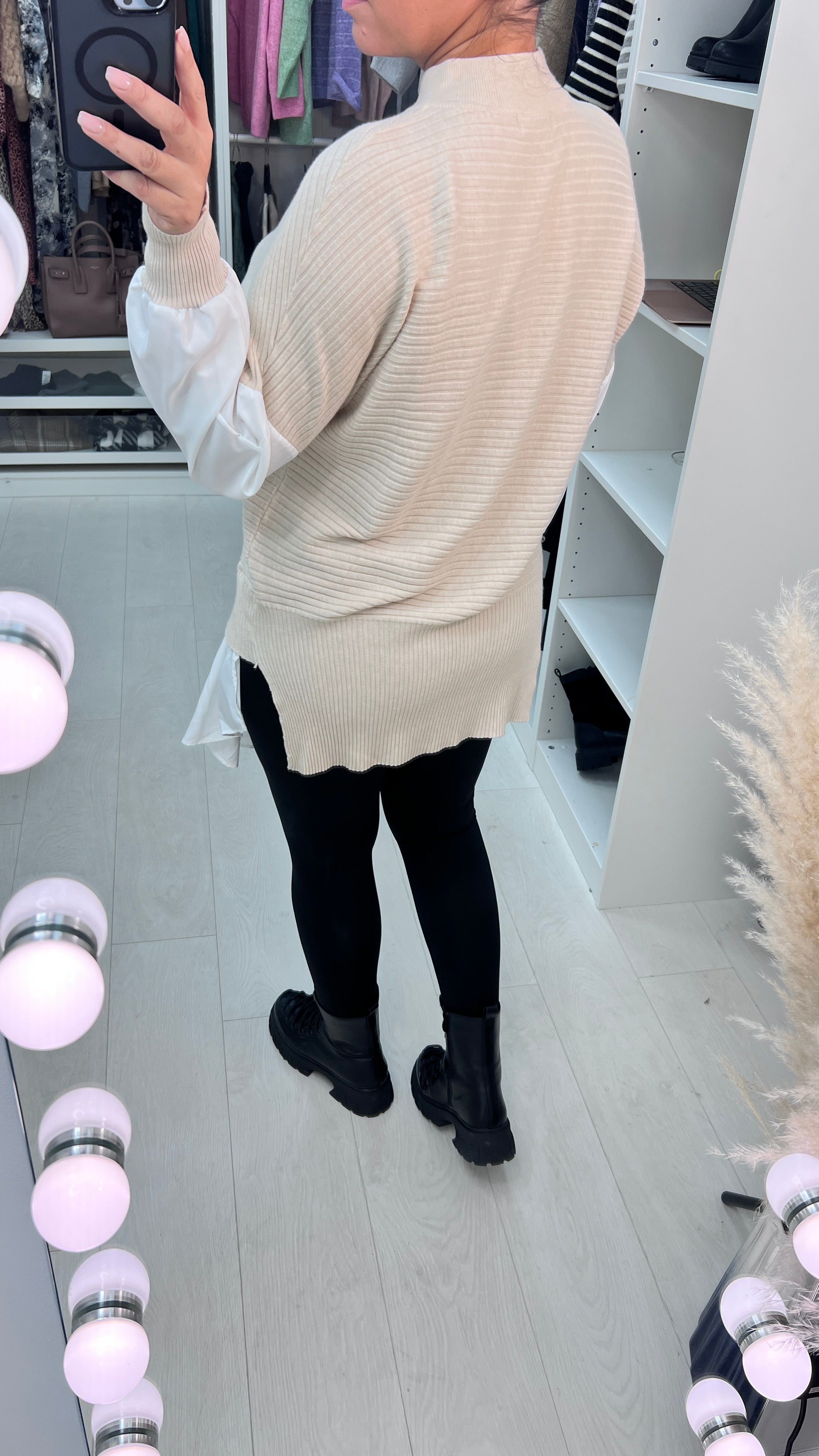 Tessa Ribbed Shirt Detail Turtle Neck Knit Jumper