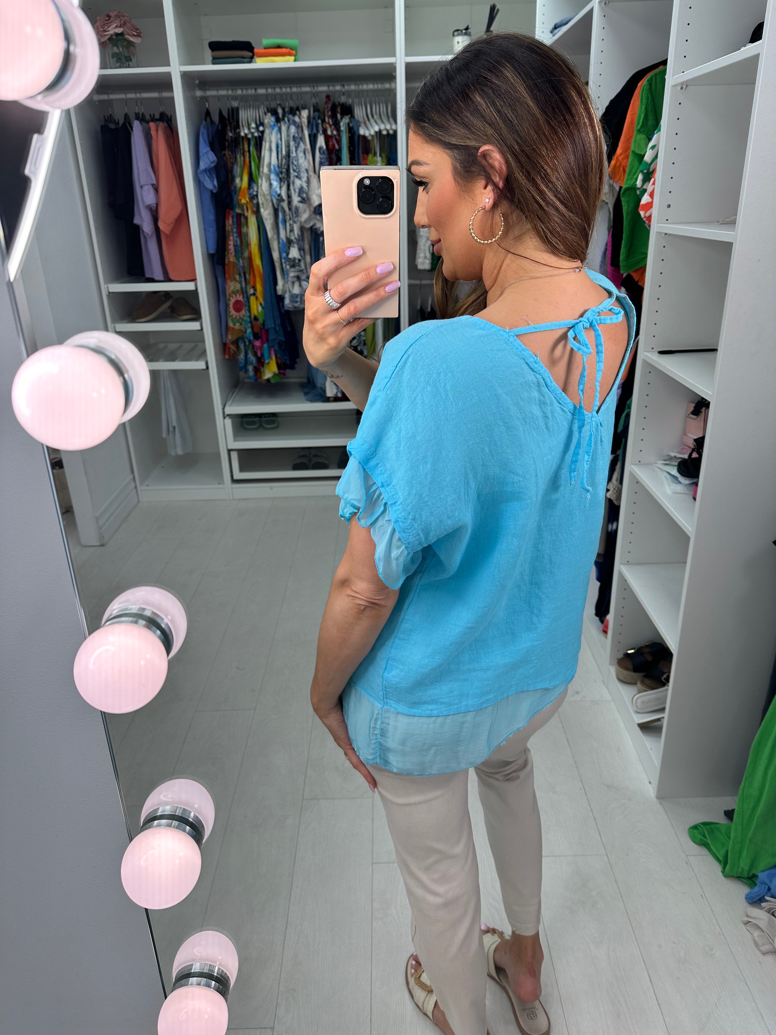 Keira Plain Tie Detail Linen Top